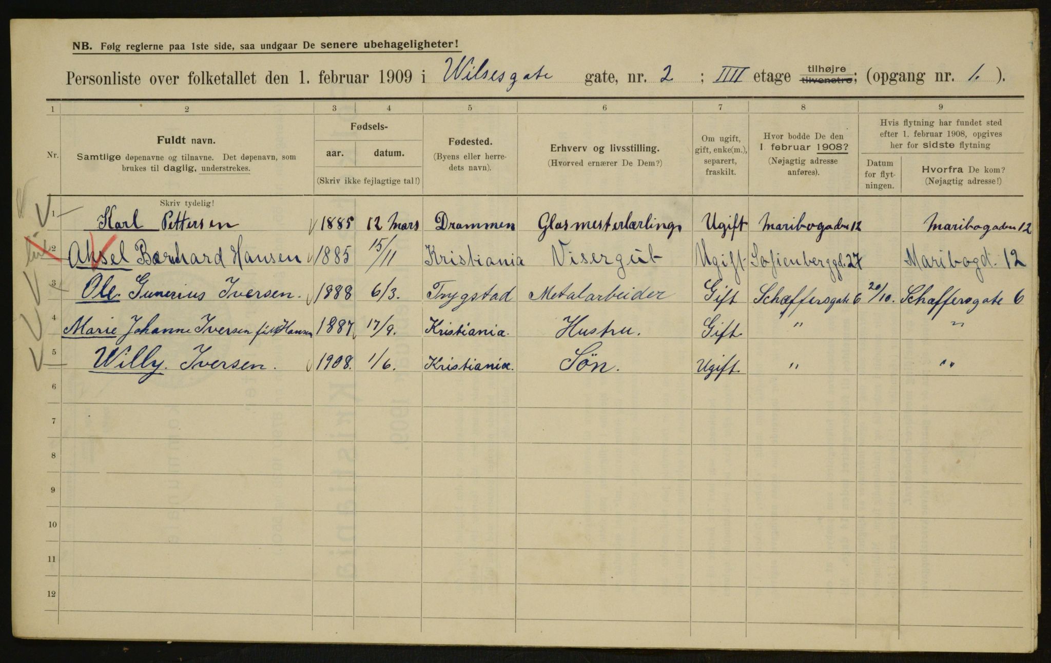 OBA, Kommunal folketelling 1.2.1909 for Kristiania kjøpstad, 1909, s. 116449