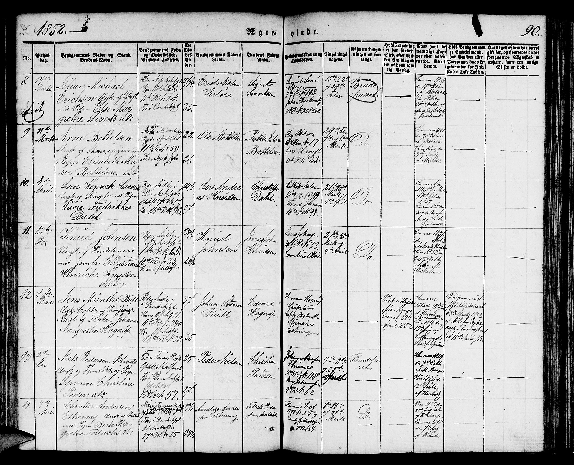 Domkirken sokneprestembete, AV/SAB-A-74801/H/Hab/L0029: Klokkerbok nr. D 1, 1839-1857, s. 90