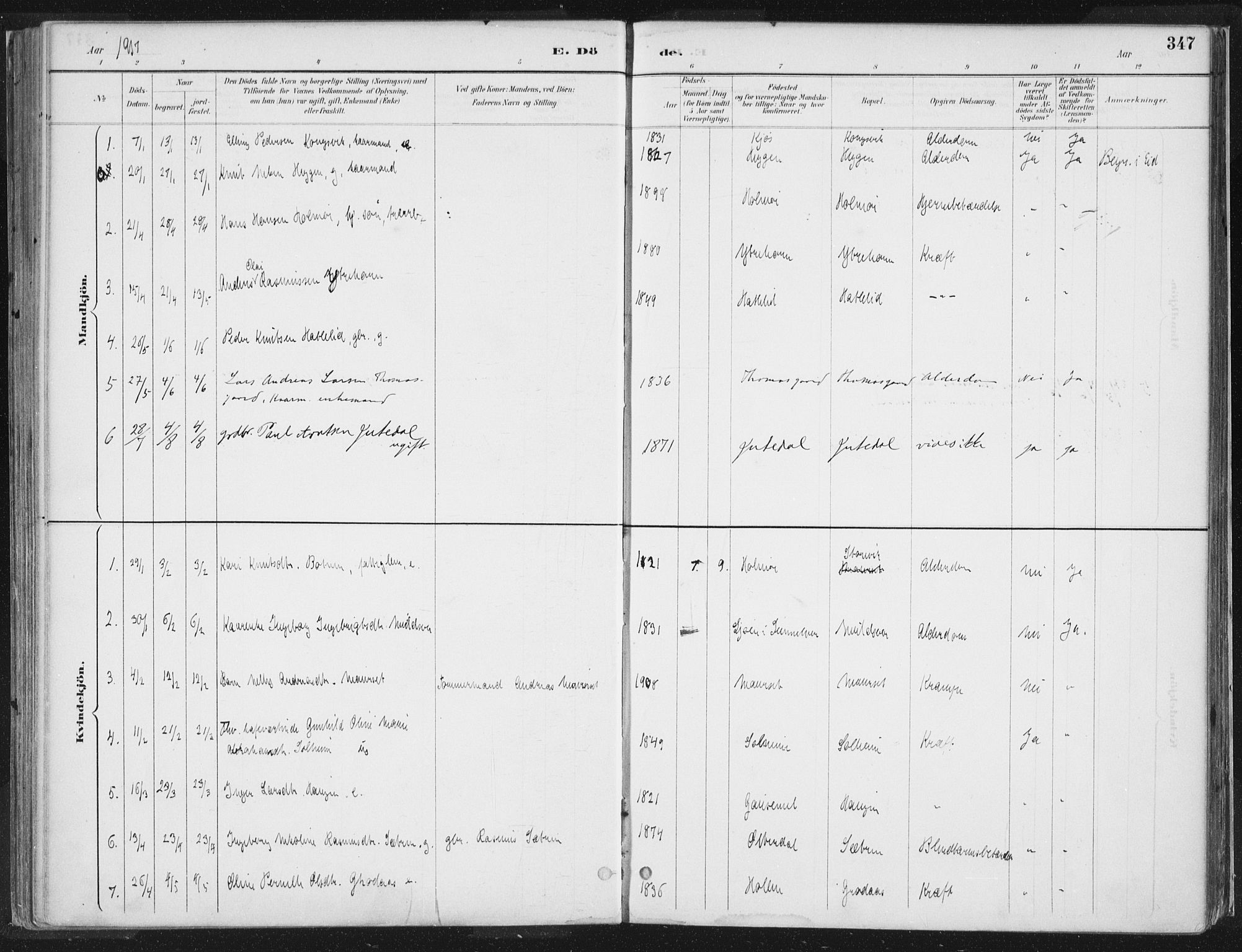 Hornindal sokneprestembete, AV/SAB-A-82401/H/Haa/Haaa/L0003/0002: Ministerialbok nr. A 3B, 1885-1917, s. 347