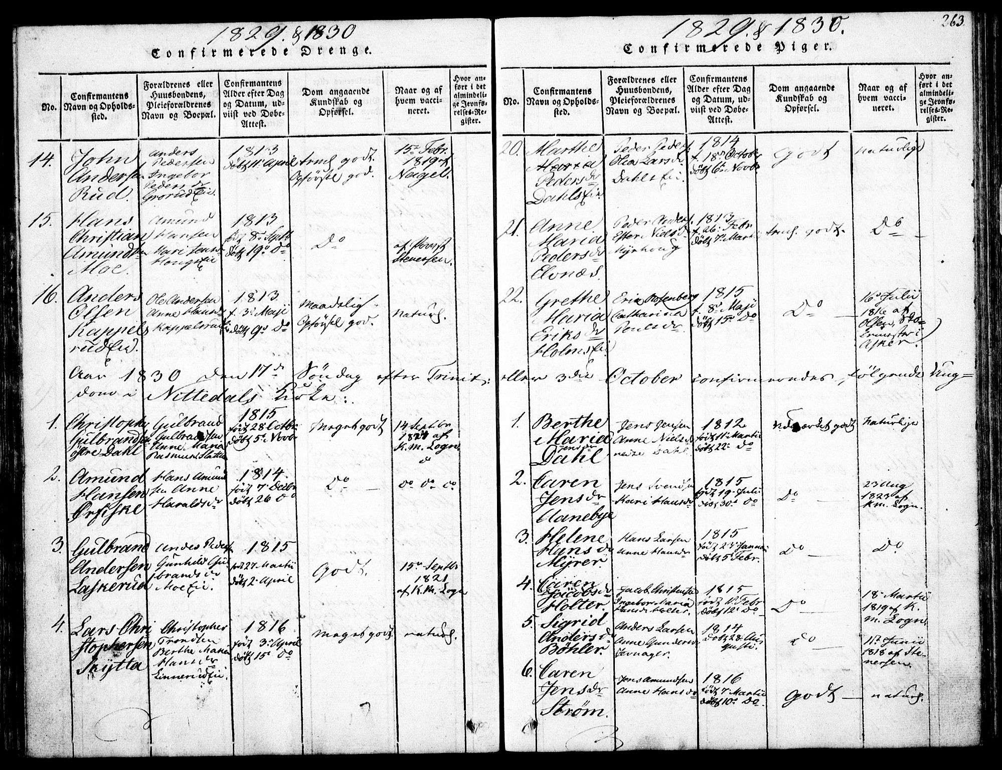 Nittedal prestekontor Kirkebøker, SAO/A-10365a/F/Fa/L0003: Ministerialbok nr. I 3, 1814-1836, s. 263