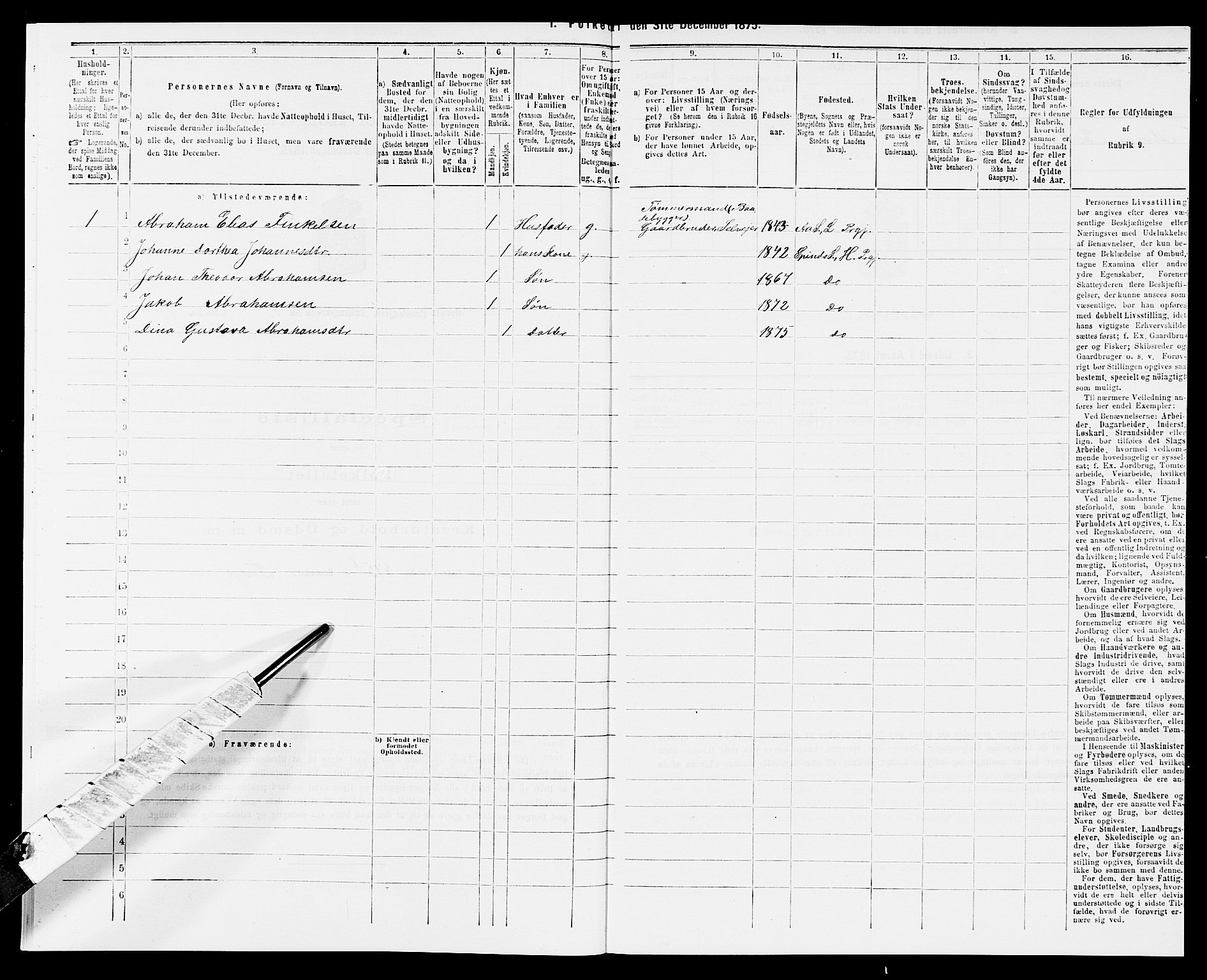 SAK, Folketelling 1875 for 1039P Herad prestegjeld, 1875, s. 851