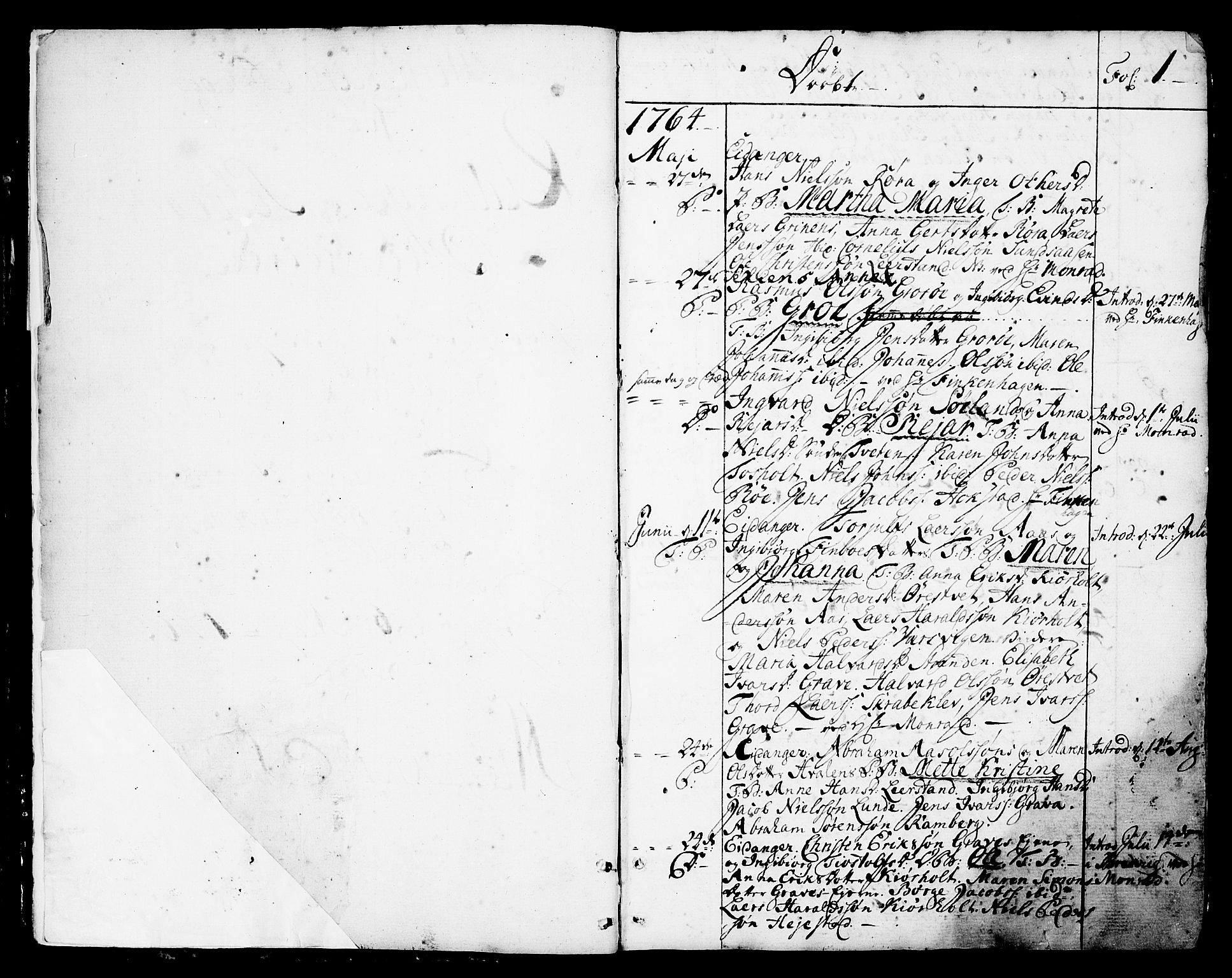 Eidanger kirkebøker, AV/SAKO-A-261/F/Fa/L0006: Ministerialbok nr. 6, 1764-1814, s. 1