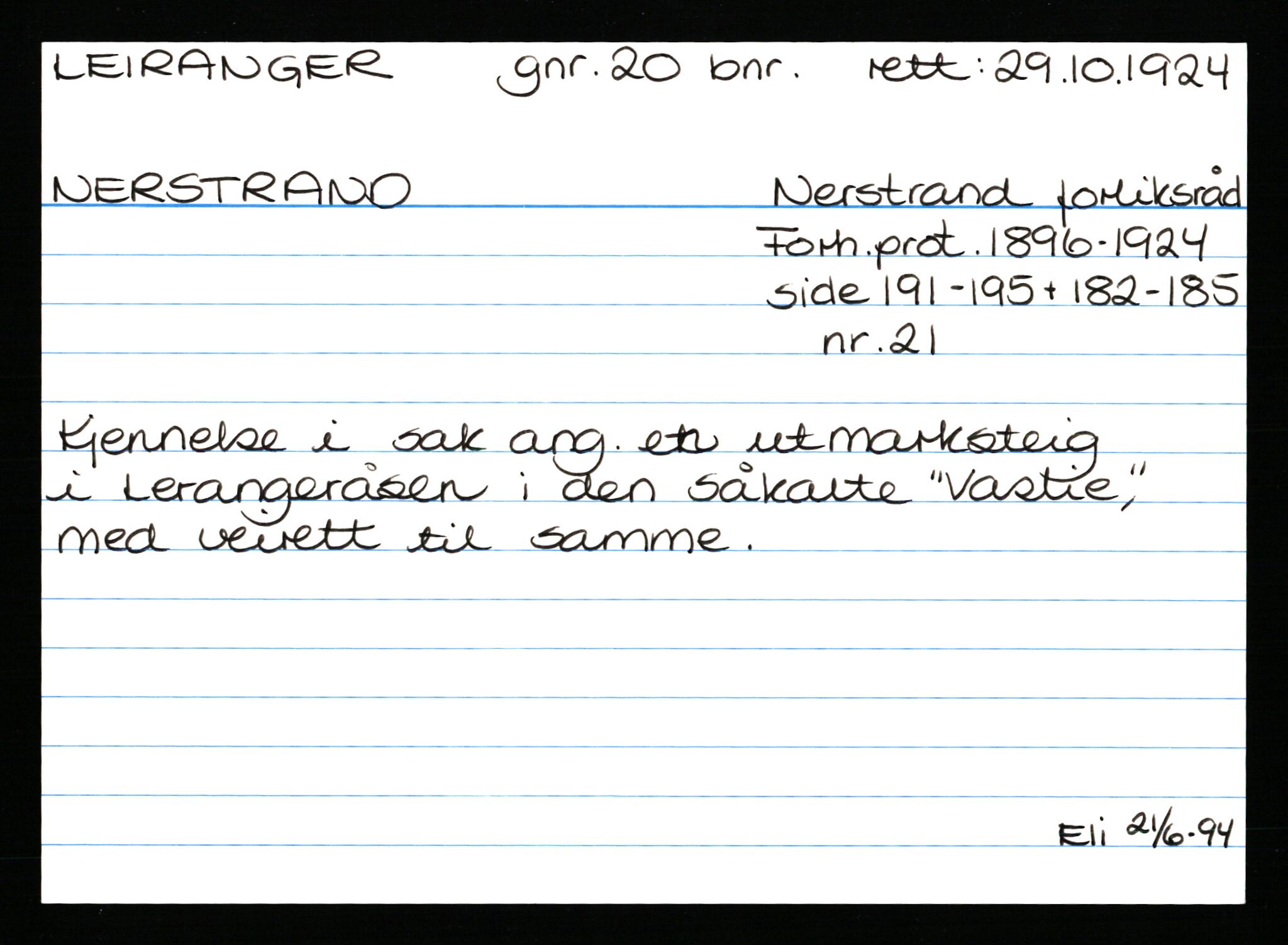 Statsarkivet i Stavanger, AV/SAST-A-101971/03/Y/Ym/L0035: Åstedskort sortert etter gårdsnavn: Leiranger - Lindanger, 1600-1950, s. 44