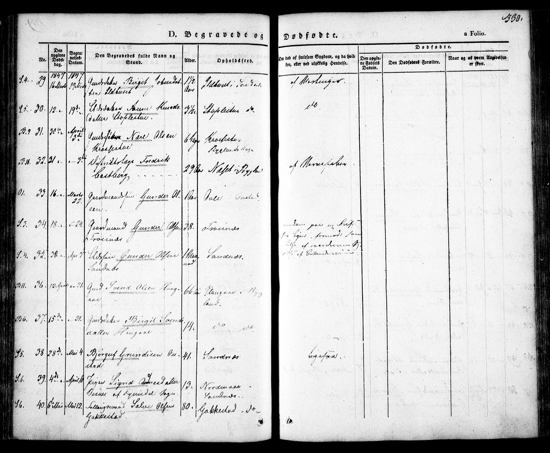 Bygland sokneprestkontor, AV/SAK-1111-0006/F/Fa/Fab/L0004: Ministerialbok nr. A 4, 1842-1858, s. 330