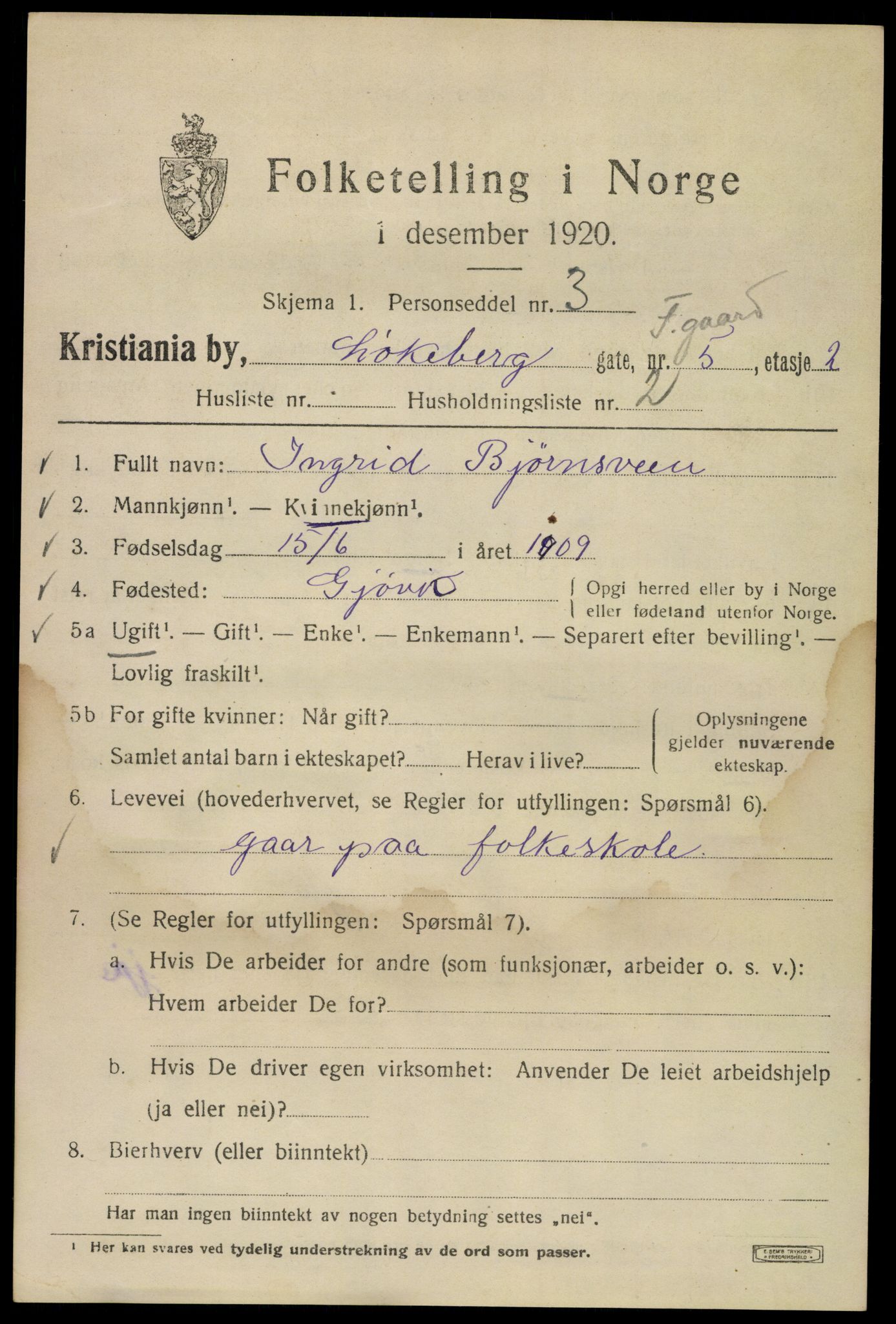 SAO, Folketelling 1920 for 0301 Kristiania kjøpstad, 1920, s. 366975