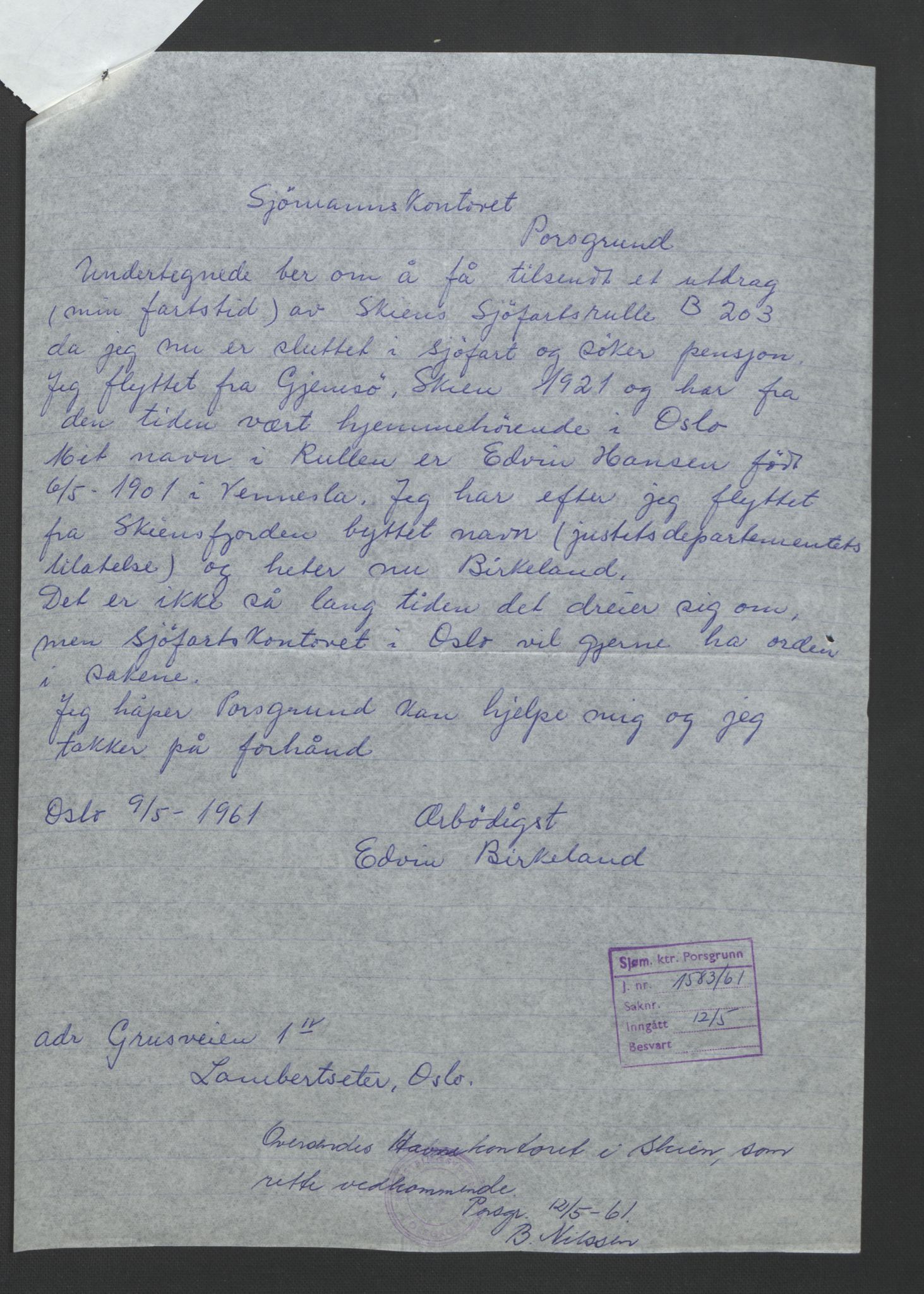 Skien innrulleringskontor, AV/SAKO-A-832/F/Fa/L0003: B-rulle, 1919-1935, s. 7