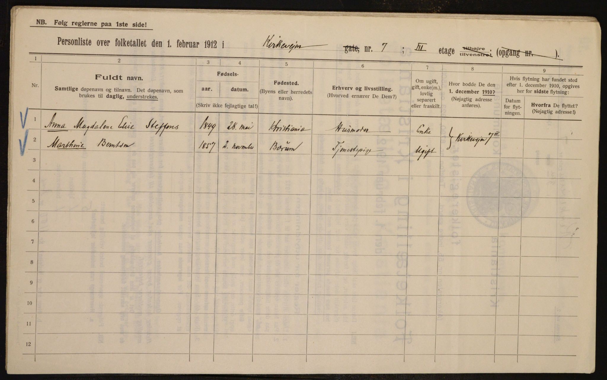 OBA, Kommunal folketelling 1.2.1912 for Kristiania, 1912, s. 51135