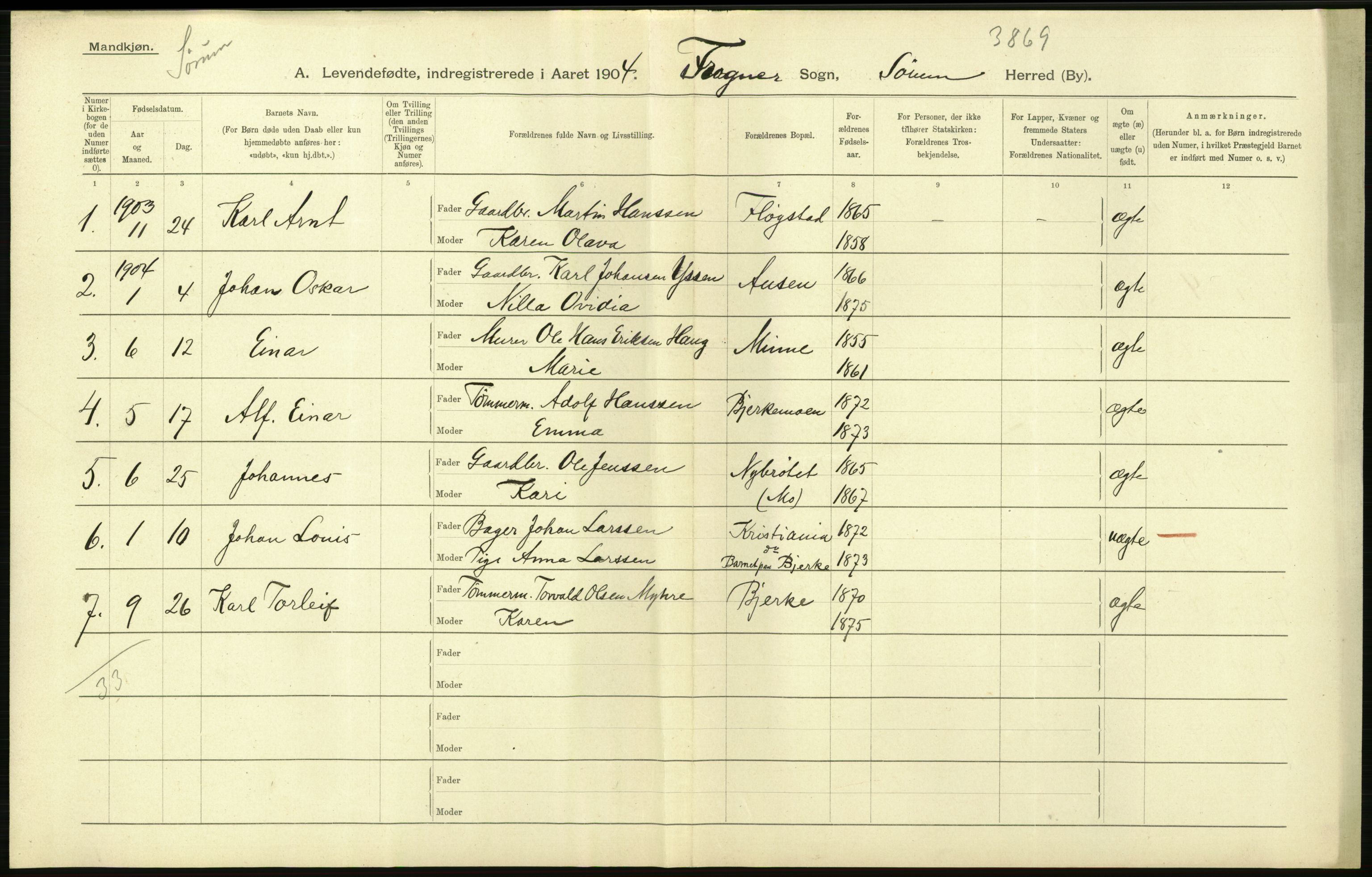 Statistisk sentralbyrå, Sosiodemografiske emner, Befolkning, AV/RA-S-2228/D/Df/Dfa/Dfab/L0002: Akershus amt: Fødte, gifte, døde, 1904, s. 66