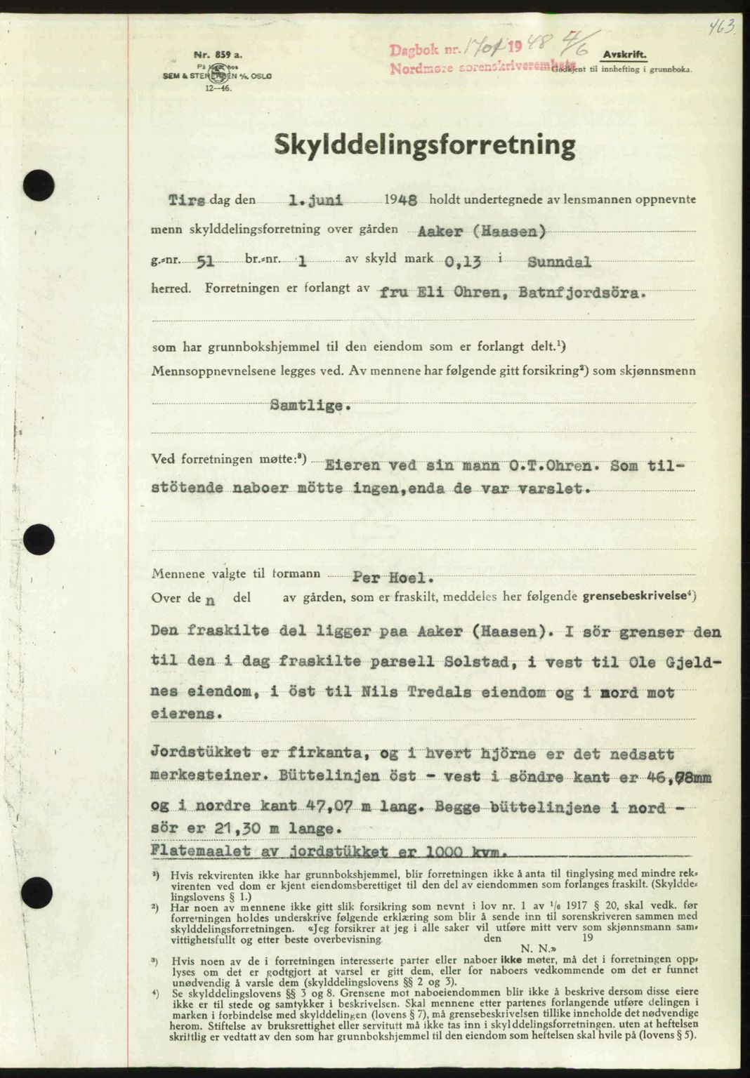 Nordmøre sorenskriveri, SAT/A-4132/1/2/2Ca: Pantebok nr. A108, 1948-1948, Dagboknr: 1701/1948