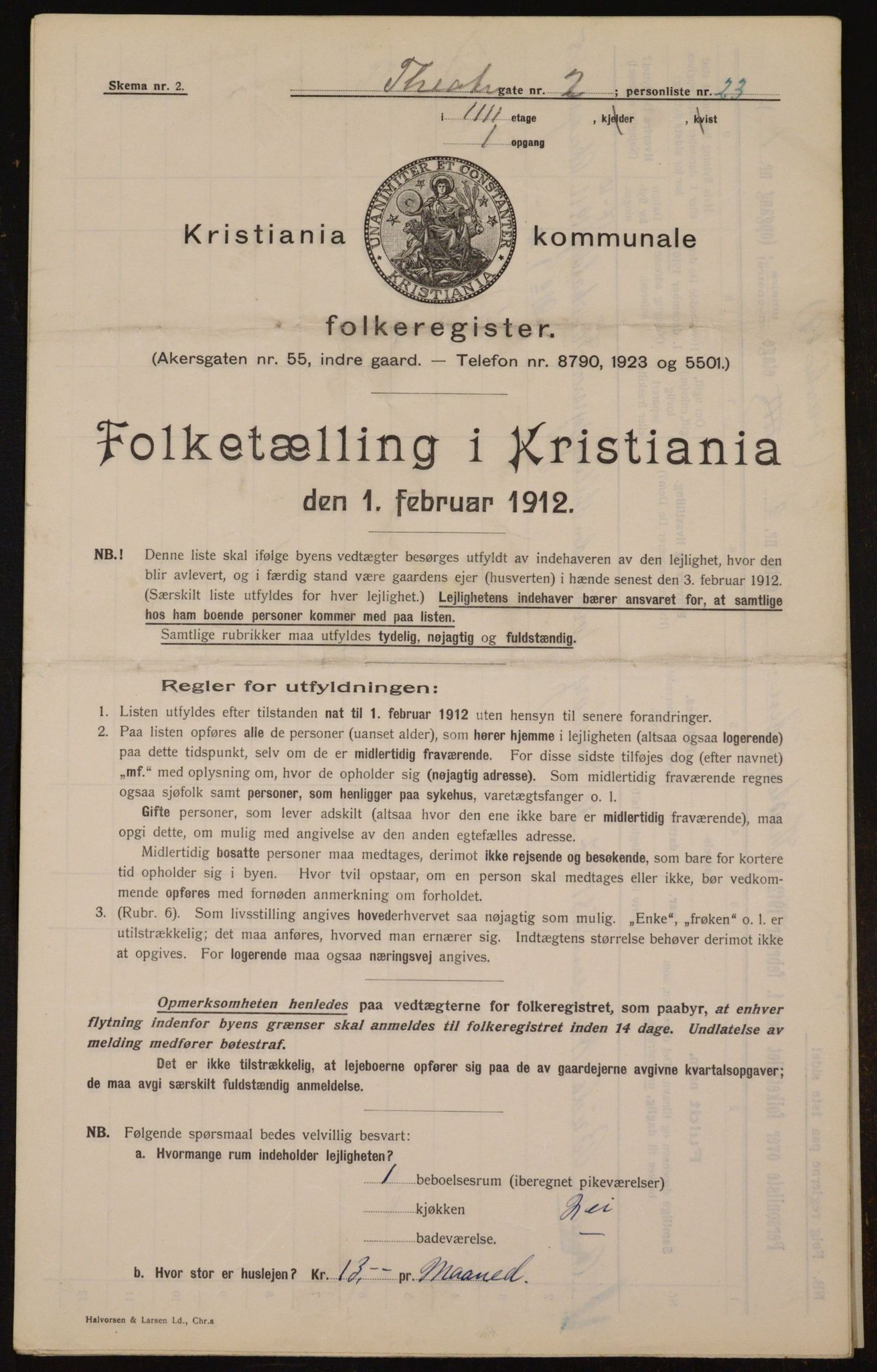 OBA, Kommunal folketelling 1.2.1912 for Kristiania, 1912, s. 107111