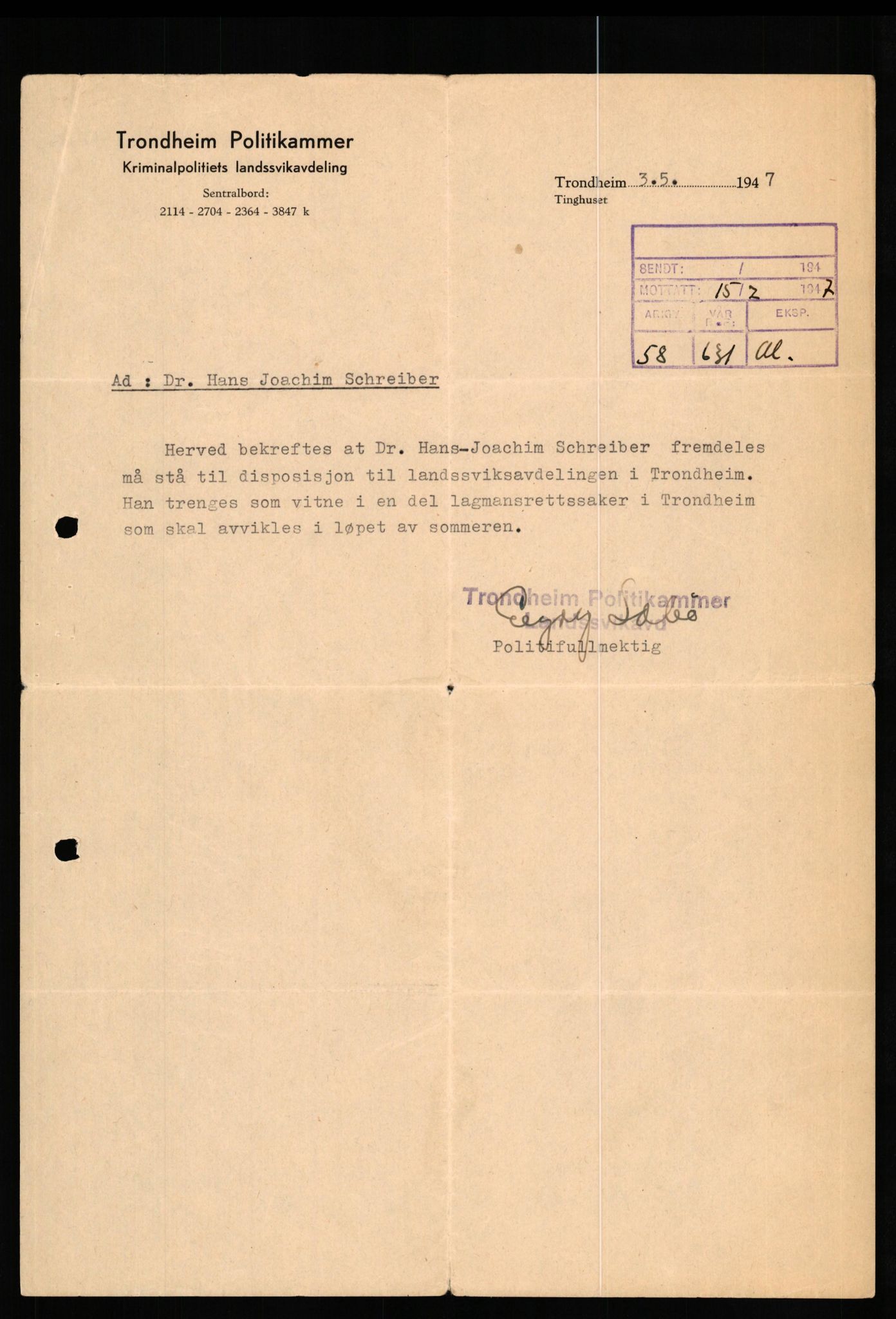 Forsvaret, Forsvarets overkommando II, AV/RA-RAFA-3915/D/Db/L0030: CI Questionaires. Tyske okkupasjonsstyrker i Norge. Tyskere., 1945-1946, s. 226