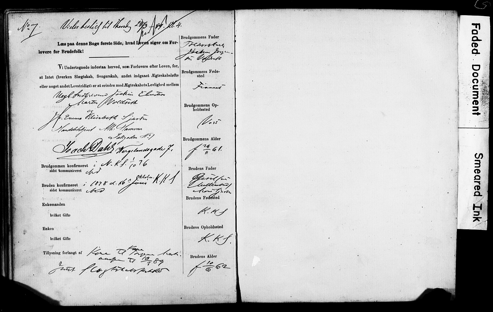 Korskirken sokneprestembete, SAB/A-76101: Forlovererklæringer nr. II.5.5, 1878-1889