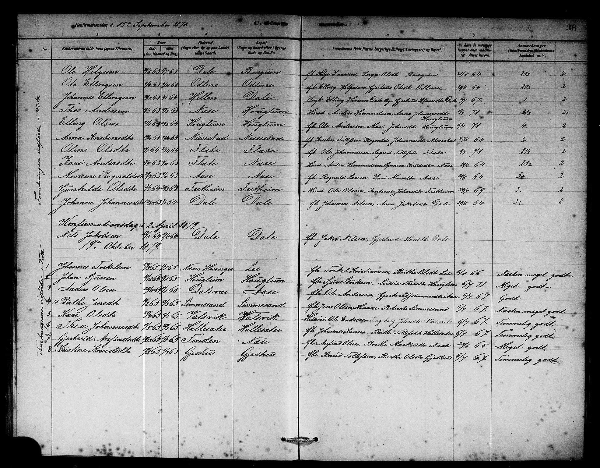 Vik sokneprestembete, AV/SAB-A-81501/H/Hab/Habb/L0002: Klokkerbok nr. B 2, 1878-1893, s. 36
