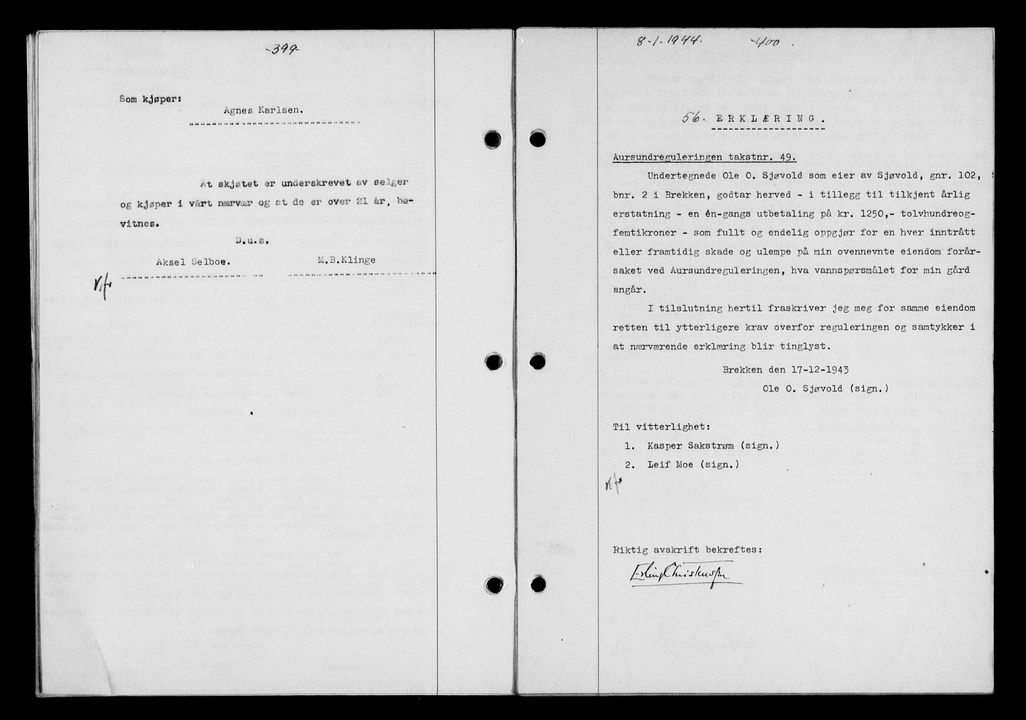 Gauldal sorenskriveri, SAT/A-0014/1/2/2C/L0057: Pantebok nr. 62, 1943-1944, Dagboknr: 56/1944