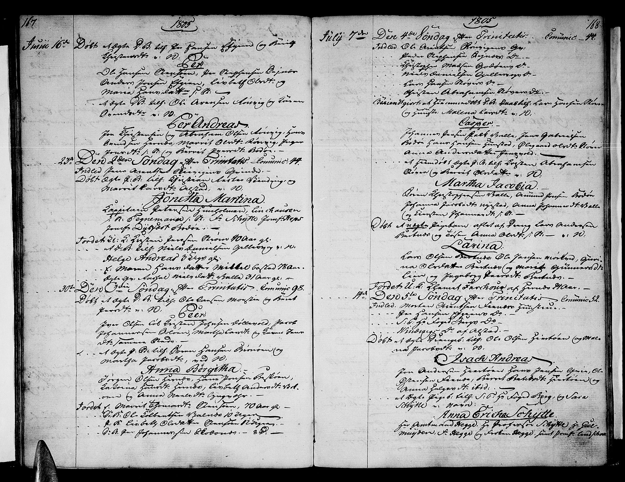Ministerialprotokoller, klokkerbøker og fødselsregistre - Nordland, AV/SAT-A-1459/801/L0004: Ministerialbok nr. 801A04, 1796-1817, s. 167-168