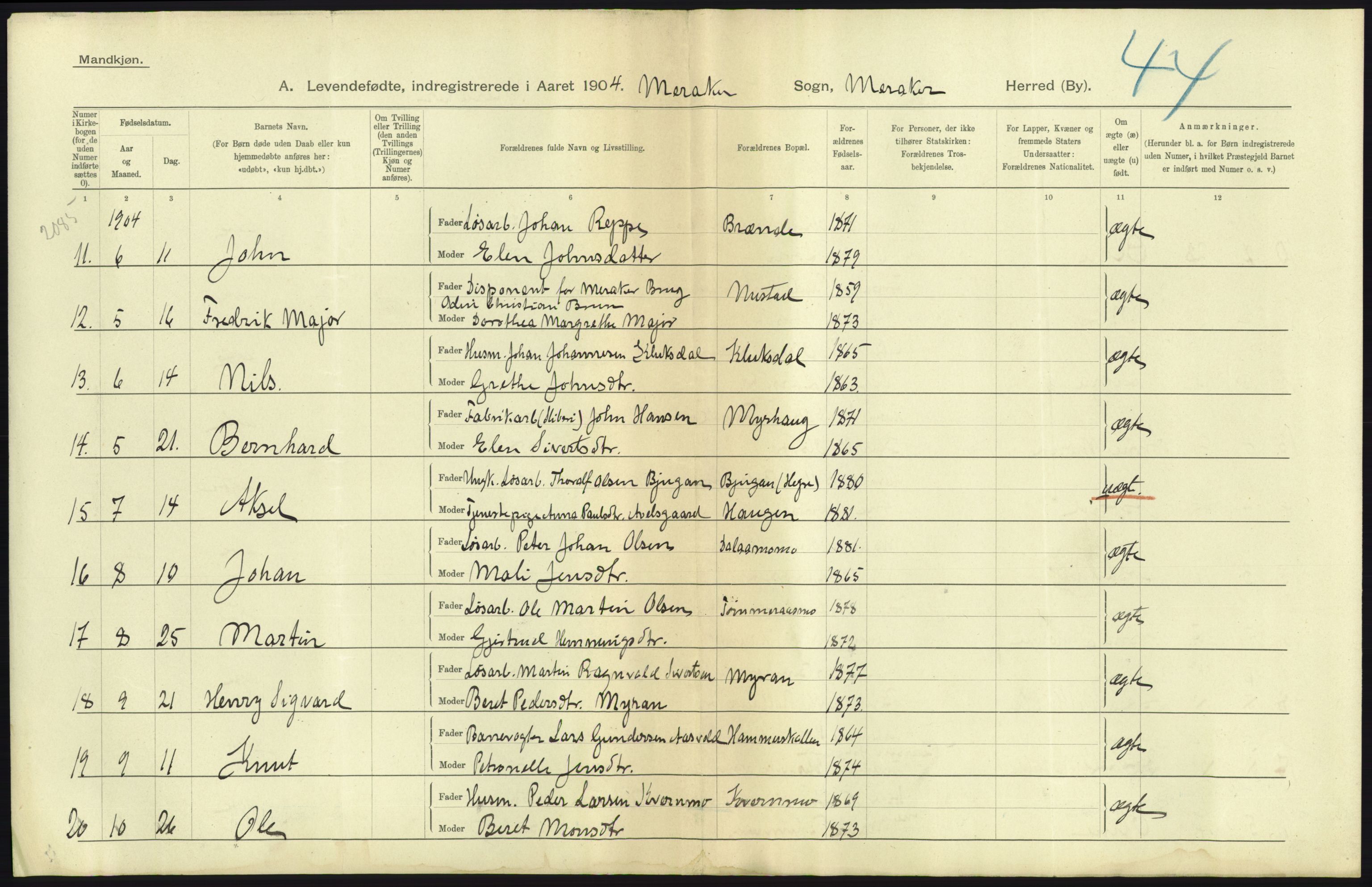 Statistisk sentralbyrå, Sosiodemografiske emner, Befolkning, AV/RA-S-2228/D/Df/Dfa/Dfab/L0019: Nordre Trondhjems amt: Fødte, gifte, døde, 1904, s. 53