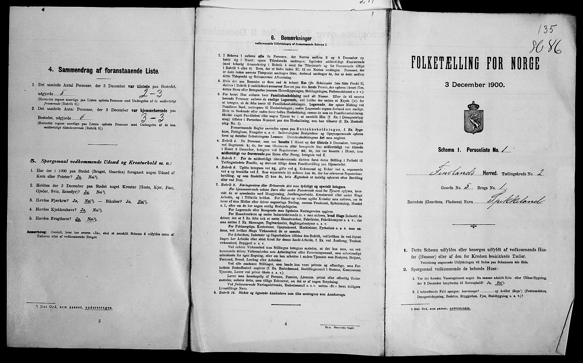 SAK, Folketelling 1900 for 1023 Finsland herred, 1900, s. 45