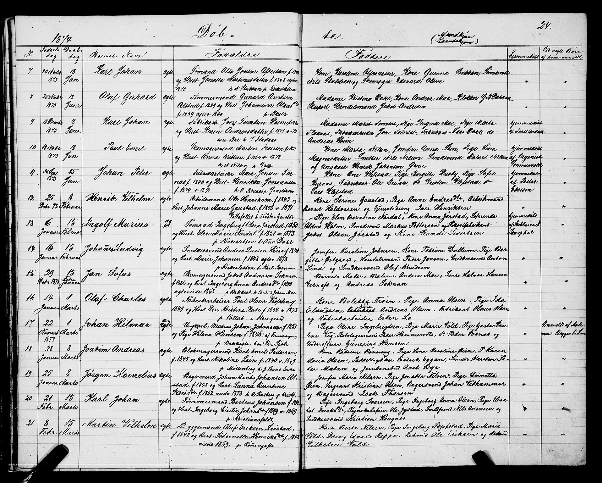 Ministerialprotokoller, klokkerbøker og fødselsregistre - Sør-Trøndelag, SAT/A-1456/604/L0220: Klokkerbok nr. 604C03, 1870-1885, s. 24
