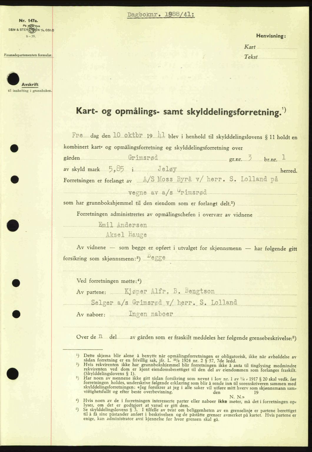 Moss sorenskriveri, SAO/A-10168: Pantebok nr. A9, 1941-1942, Dagboknr: 1988/1941