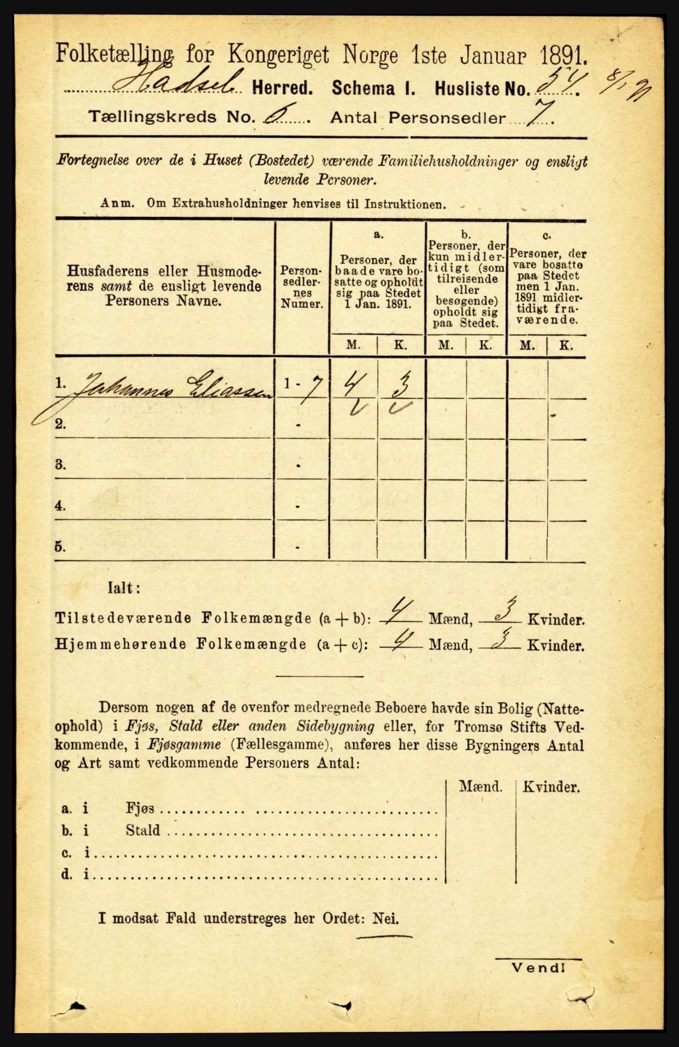 RA, Folketelling 1891 for 1866 Hadsel herred, 1891, s. 2633