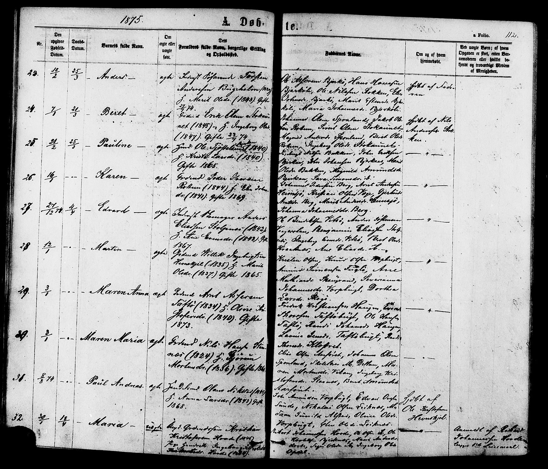 Ministerialprotokoller, klokkerbøker og fødselsregistre - Sør-Trøndelag, AV/SAT-A-1456/630/L0495: Ministerialbok nr. 630A08, 1868-1878, s. 112