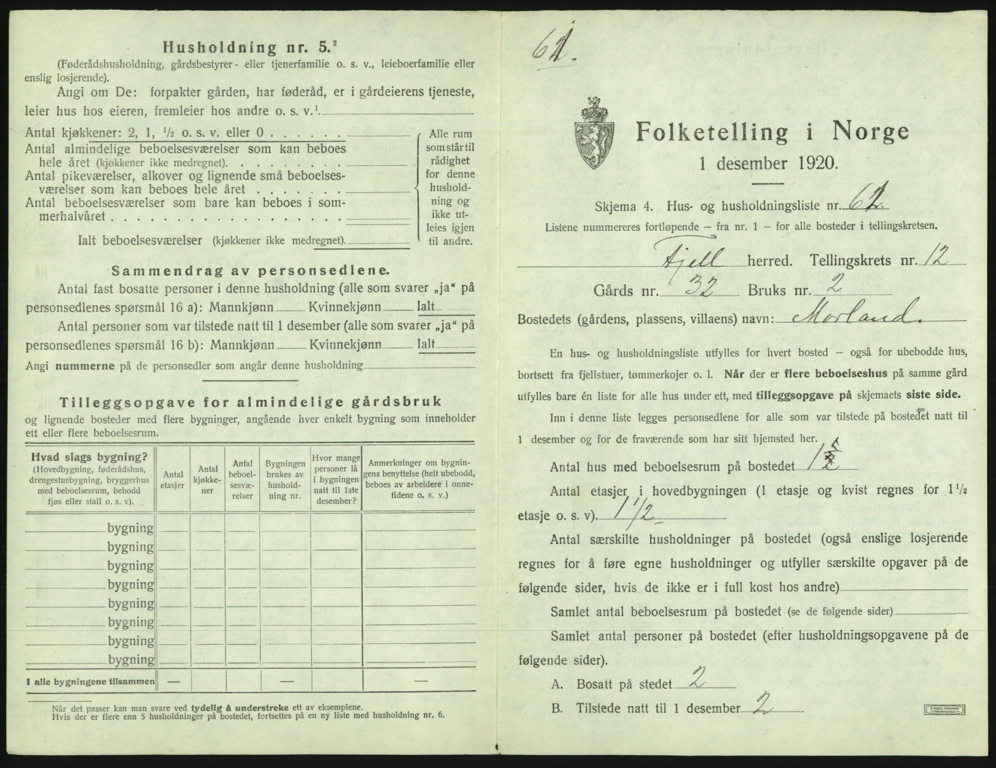 SAB, Folketelling 1920 for 1246 Fjell herred, 1920, s. 1450