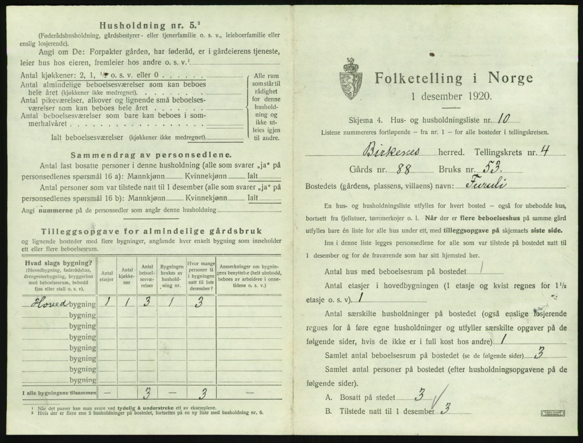 SAK, Folketelling 1920 for 0928 Birkenes herred, 1920, s. 265