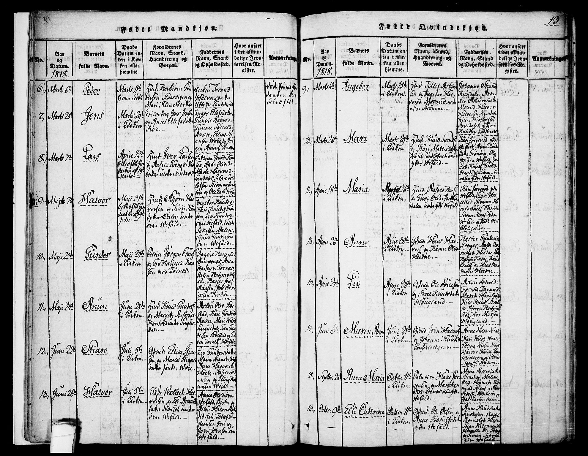 Drangedal kirkebøker, SAKO/A-258/F/Fa/L0005: Ministerialbok nr. 5 /1, 1814-1831, s. 13