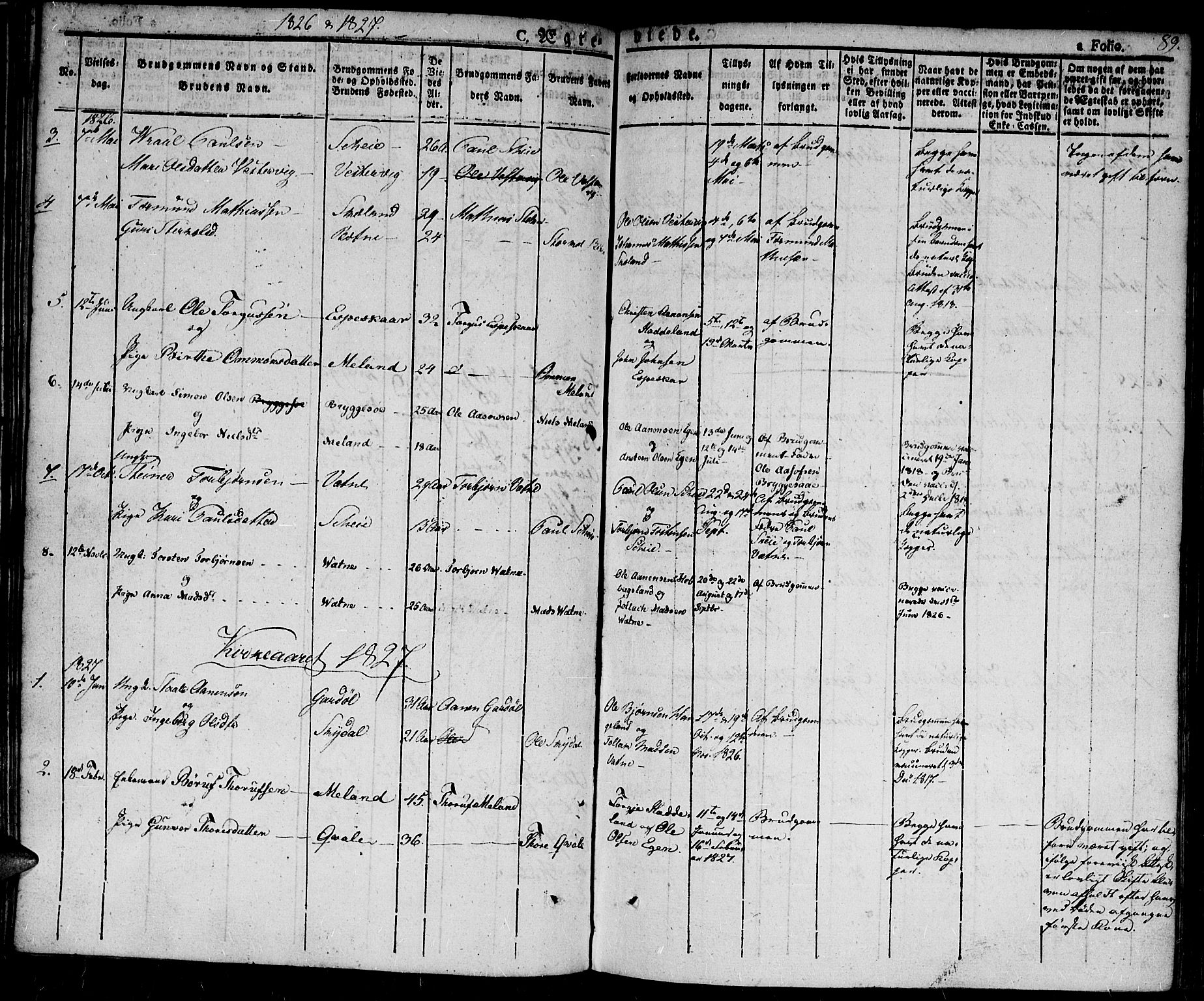 Hægebostad sokneprestkontor, SAK/1111-0024/F/Fa/Fab/L0001: Ministerialbok nr. A 1, 1823-1867, s. 89