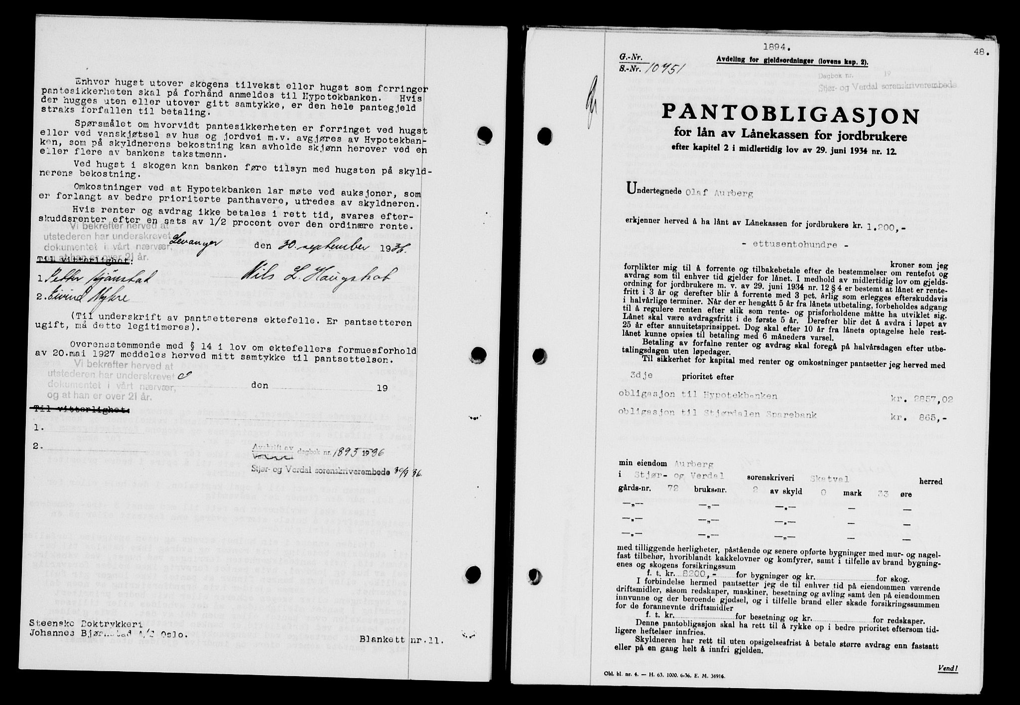 Stjør- og Verdal sorenskriveri, SAT/A-4167/1/2/2C/L0078: Pantebok nr. 46, 1936-1937, Dagboknr: 1894/1936