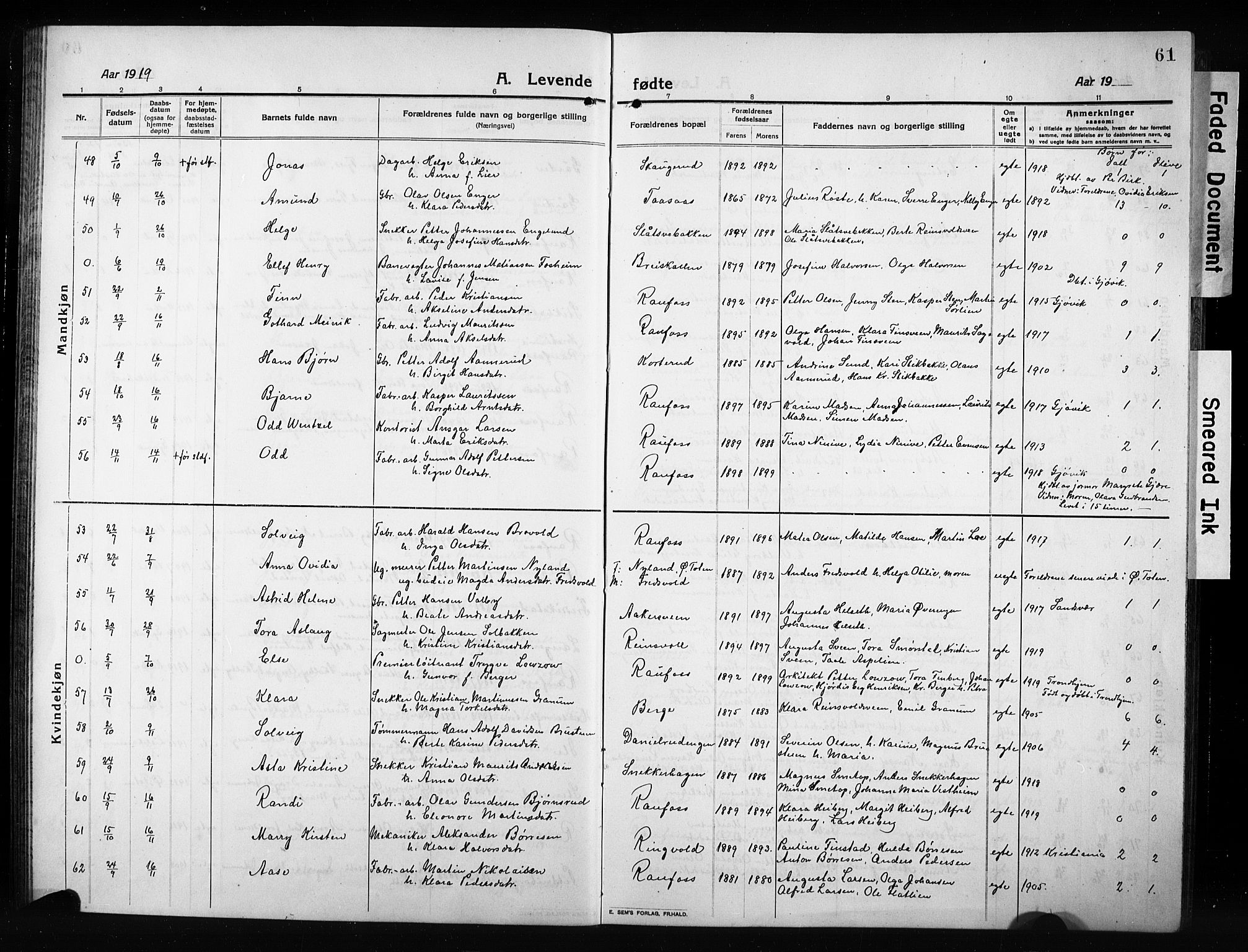 Vestre Toten prestekontor, AV/SAH-PREST-108/H/Ha/Hab/L0012: Klokkerbok nr. 12, 1909-1928, s. 61