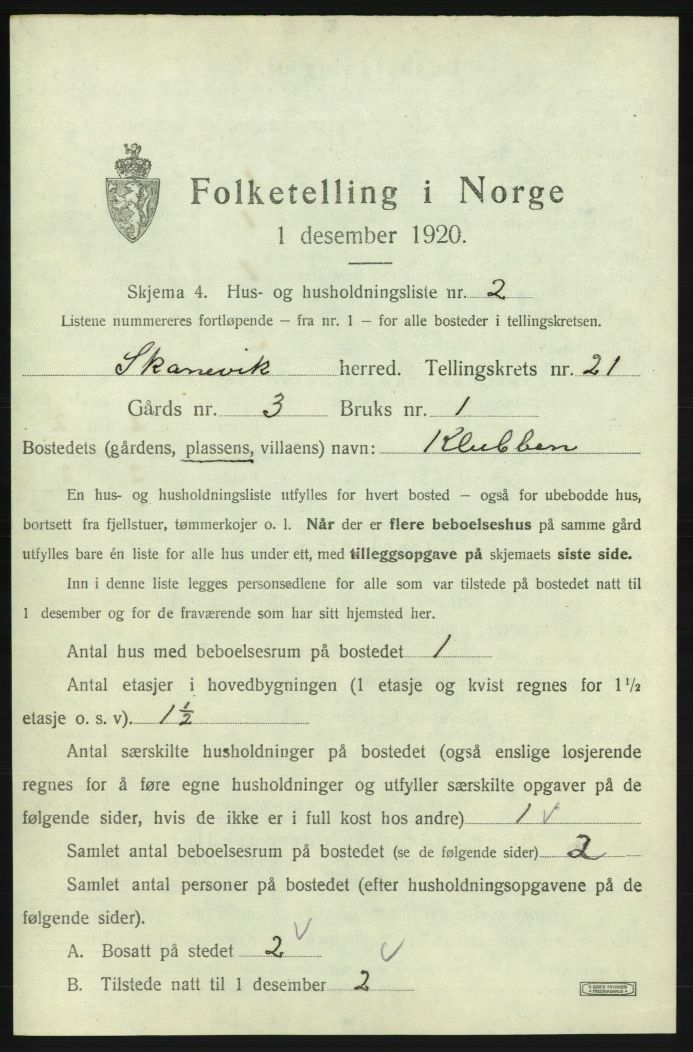 SAB, Folketelling 1920 for 1212 Skånevik herred, 1920, s. 2114