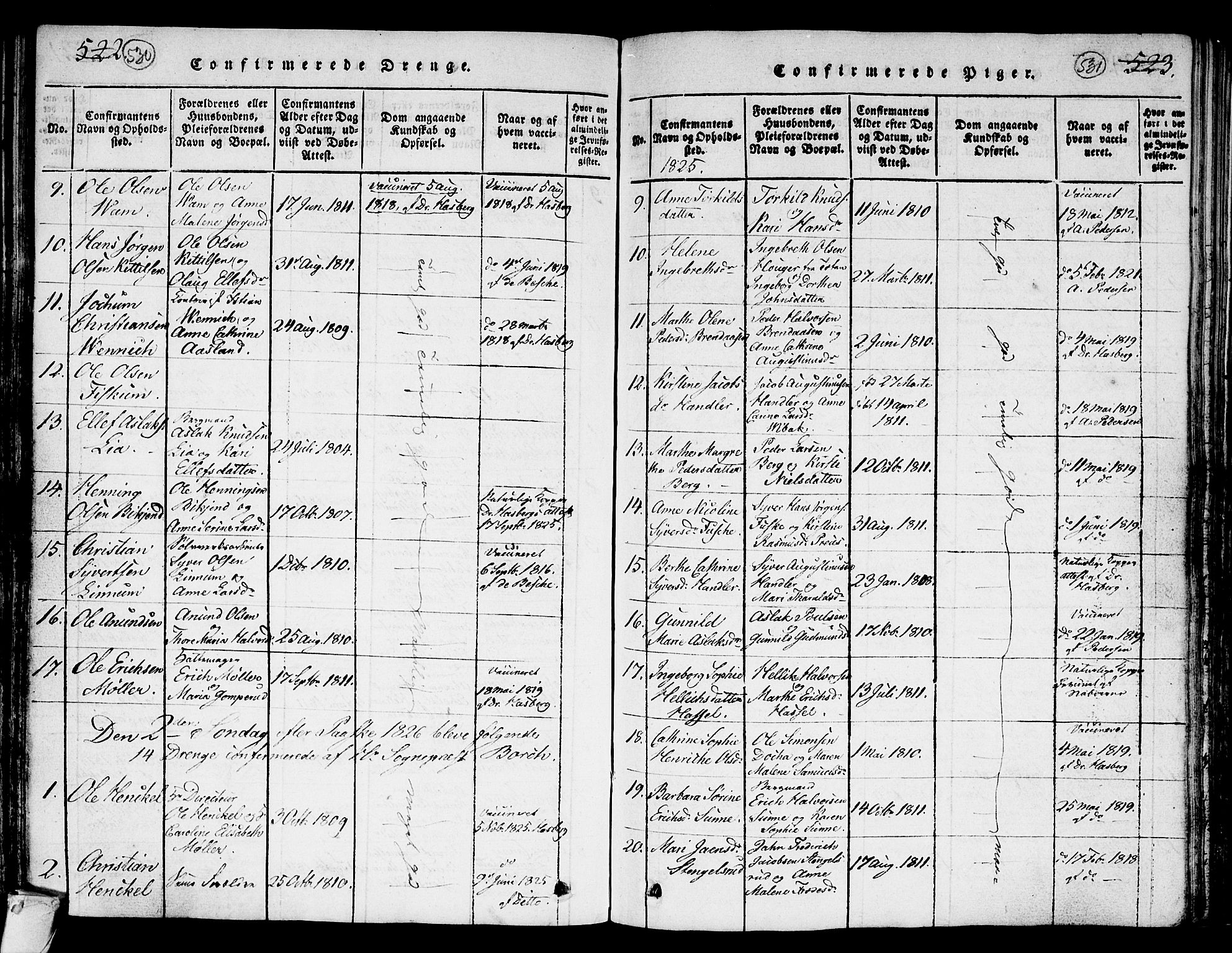 Kongsberg kirkebøker, AV/SAKO-A-22/G/Ga/L0001: Klokkerbok nr. 1, 1816-1839, s. 530-531