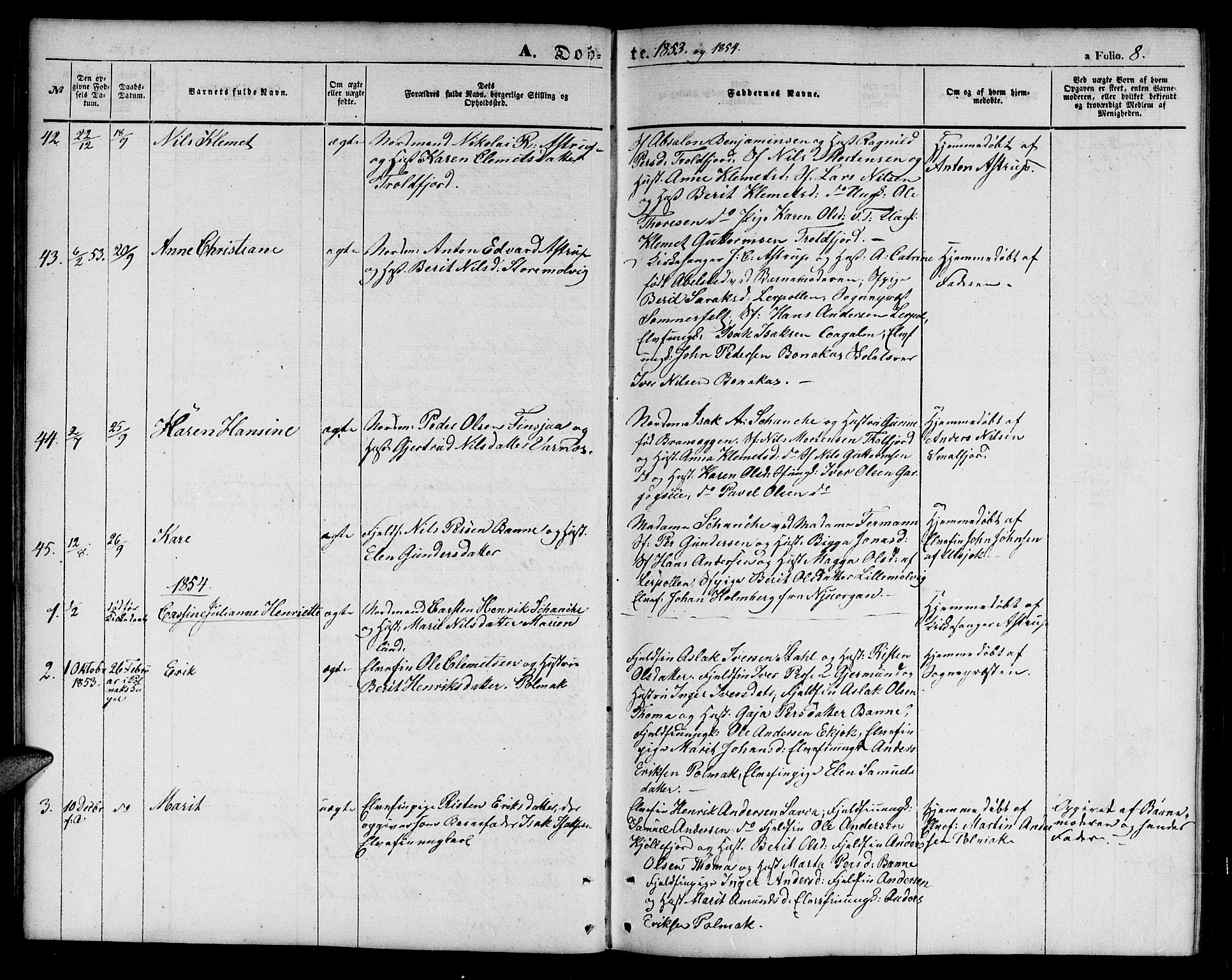 Tana sokneprestkontor, AV/SATØ-S-1334/H/Hb/L0001klokker: Klokkerbok nr. 1 /1, 1853-1867, s. 8