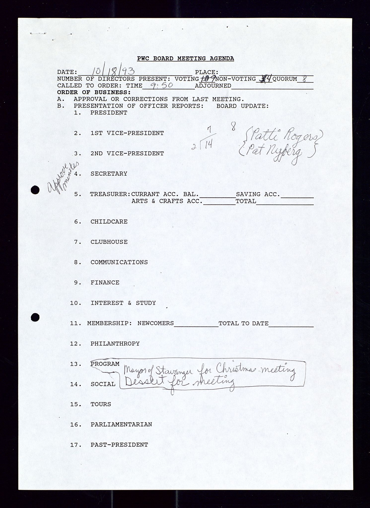 PA 1547 - Petroleum Wives Club, AV/SAST-A-101974/A/Aa/L0002: Board and General Meeting, 1986-1994