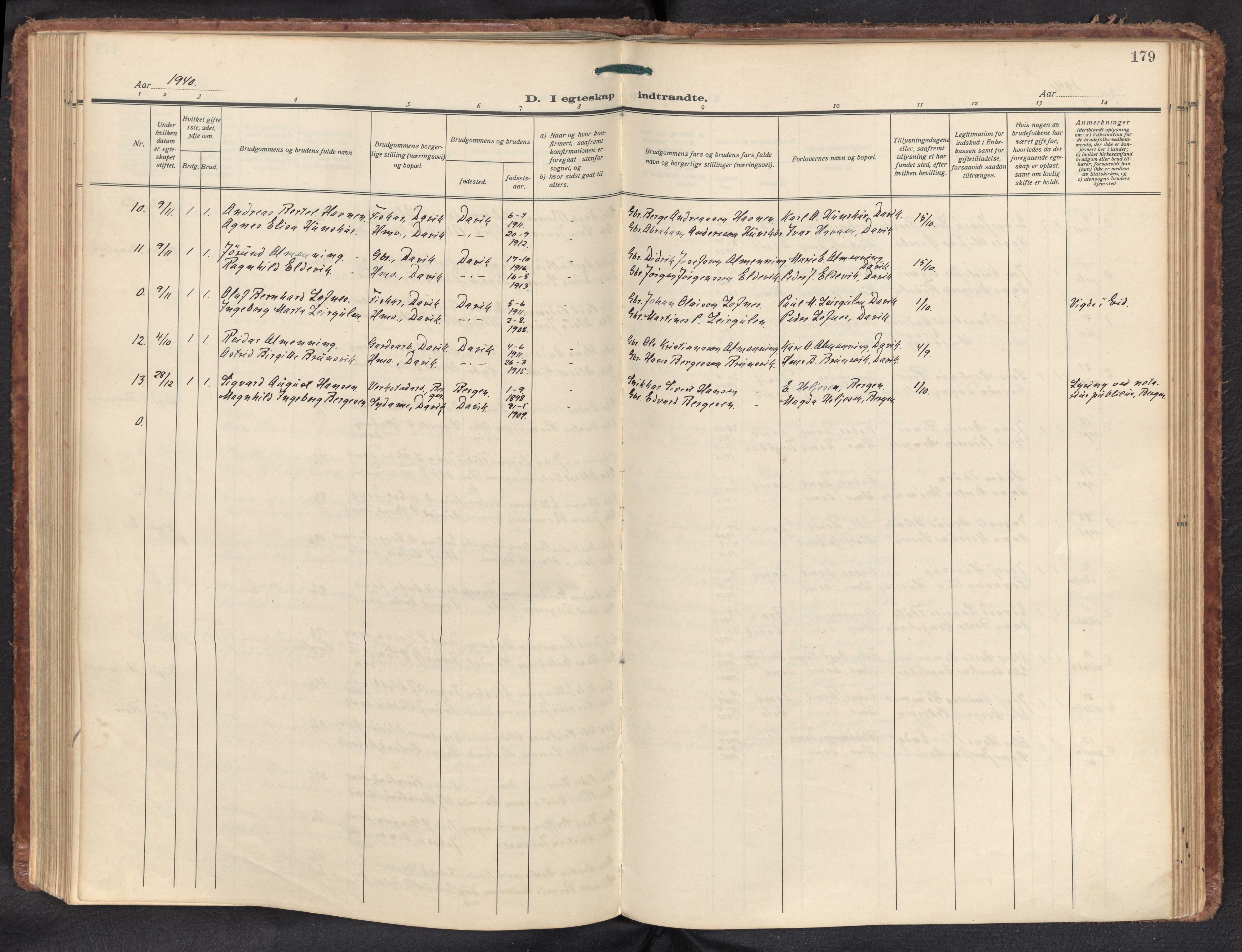 Davik sokneprestembete, SAB/A-79701/H/Haa/Haad/L0003: Ministerialbok nr. D 3, 1931-1952, s. 178b-179a