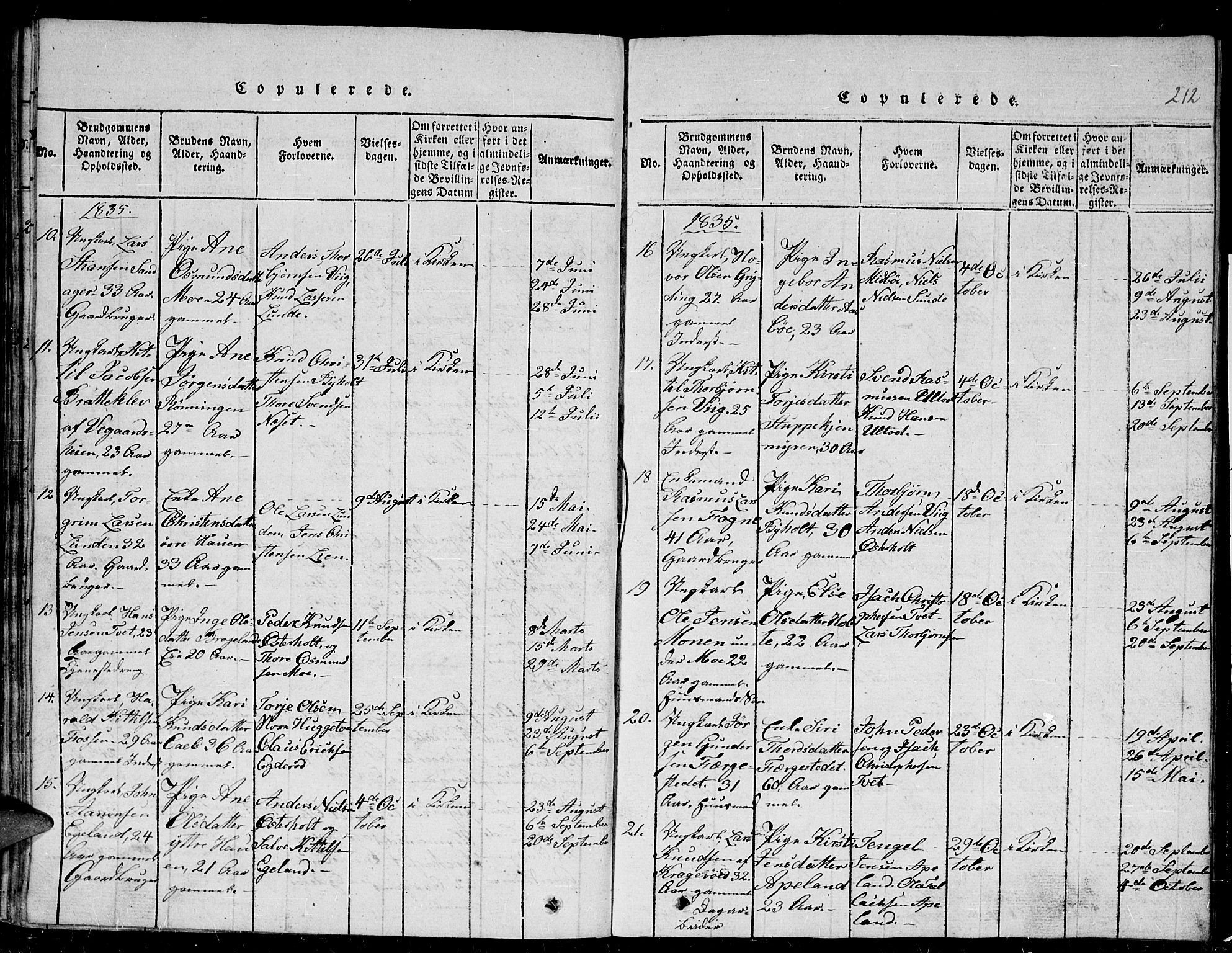 Gjerstad sokneprestkontor, AV/SAK-1111-0014/F/Fb/Fba/L0002: Klokkerbok nr. B 2, 1816-1845, s. 212