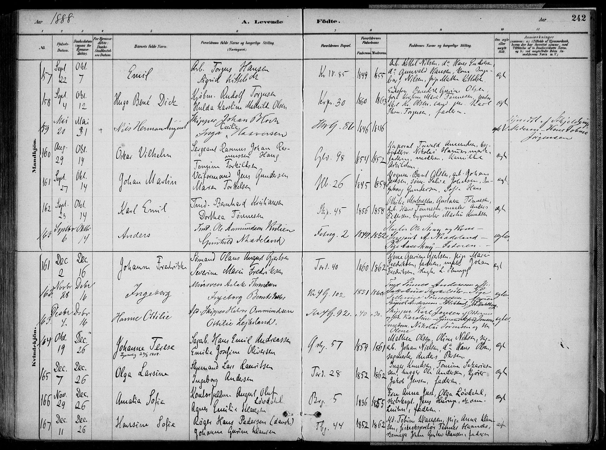 Kristiansand domprosti, AV/SAK-1112-0006/F/Fa/L0016: Ministerialbok nr. A 16A, 1880-1890, s. 242