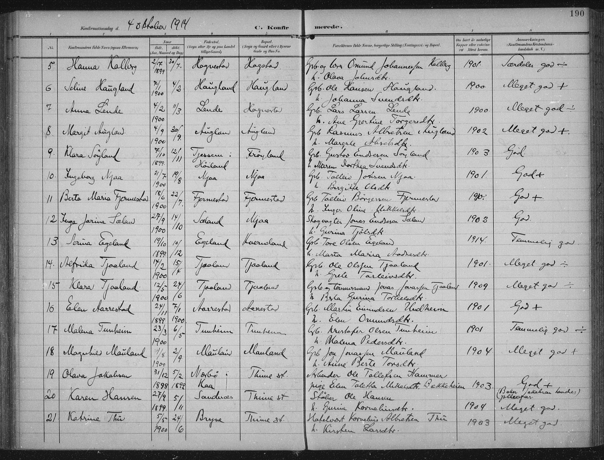 Lye sokneprestkontor, AV/SAST-A-101794/002/A/L0001: Ministerialbok nr. A 12, 1904-1920, s. 190