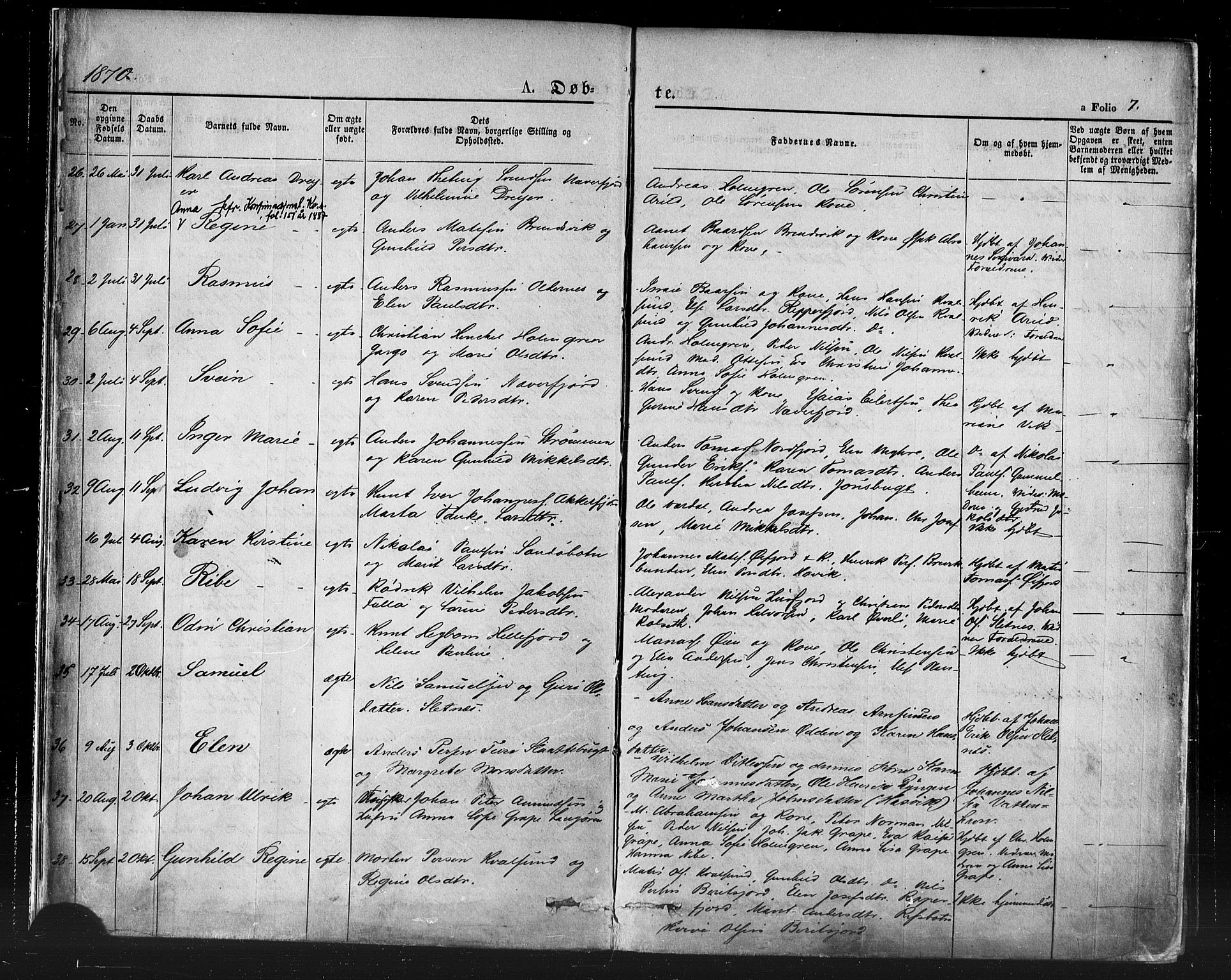 Hammerfest sokneprestkontor, AV/SATØ-S-1347/H/Ha/L0007.kirke: Ministerialbok nr. 7, 1869-1884, s. 7