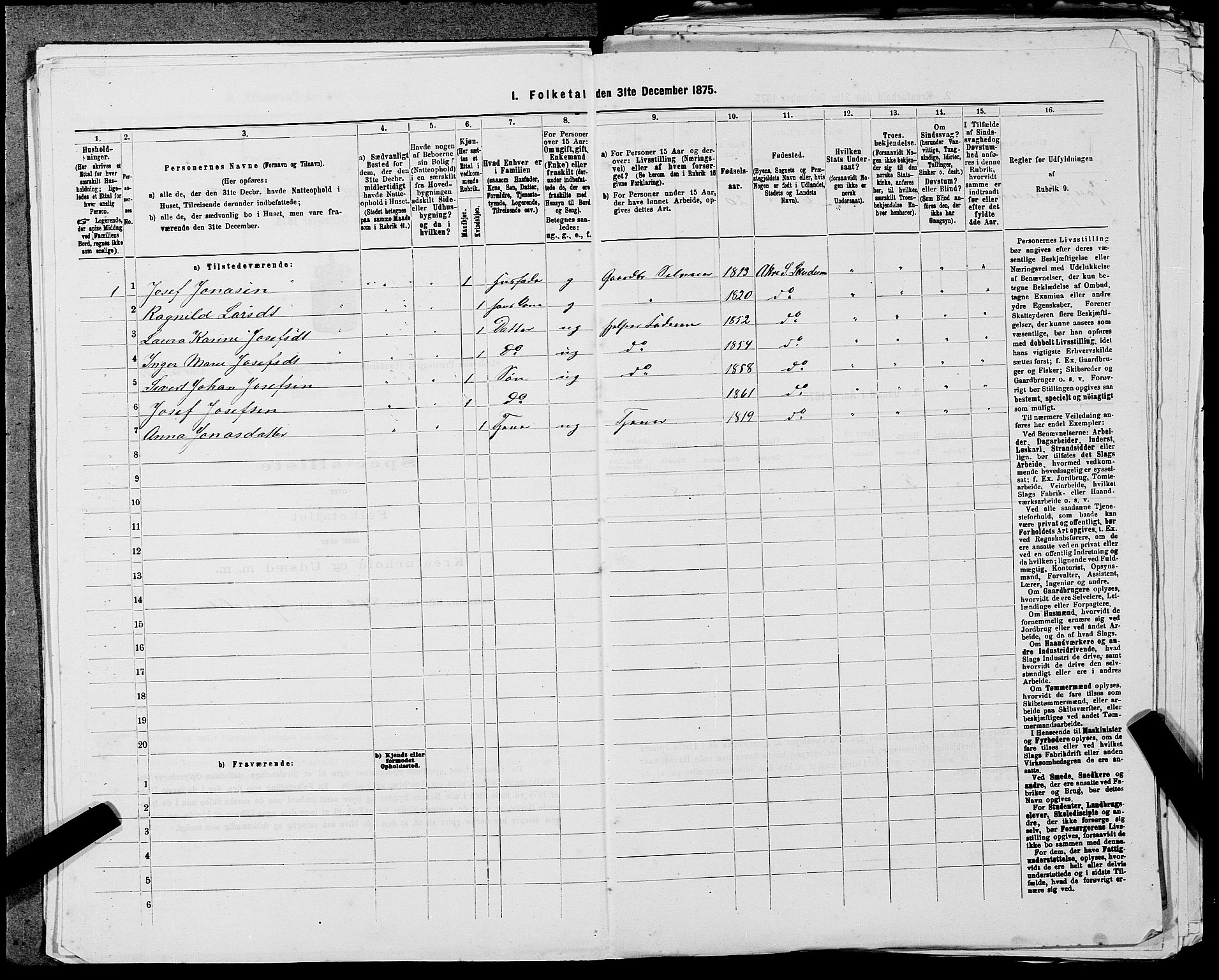 SAST, Folketelling 1875 for 1150L Skudenes prestegjeld, Falnes sokn, Åkra sokn og Ferkingstad sokn, 1875, s. 383