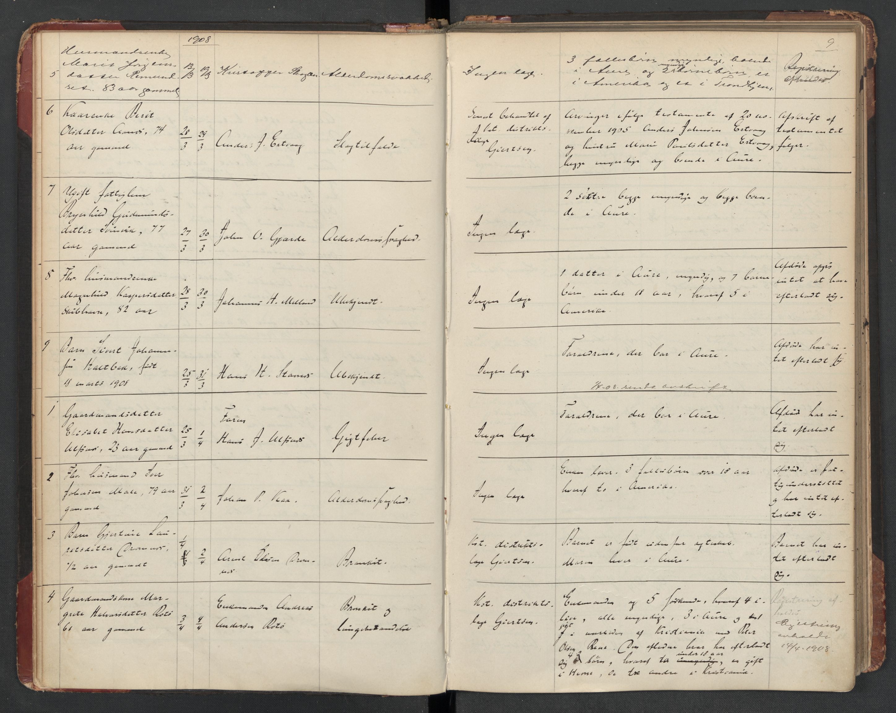 Aure lensmannskontor, AV/SAT-A-1088/1/02/L0003: 2.01.03 Dødsfallsprotokoll, 1906-1926, s. 9