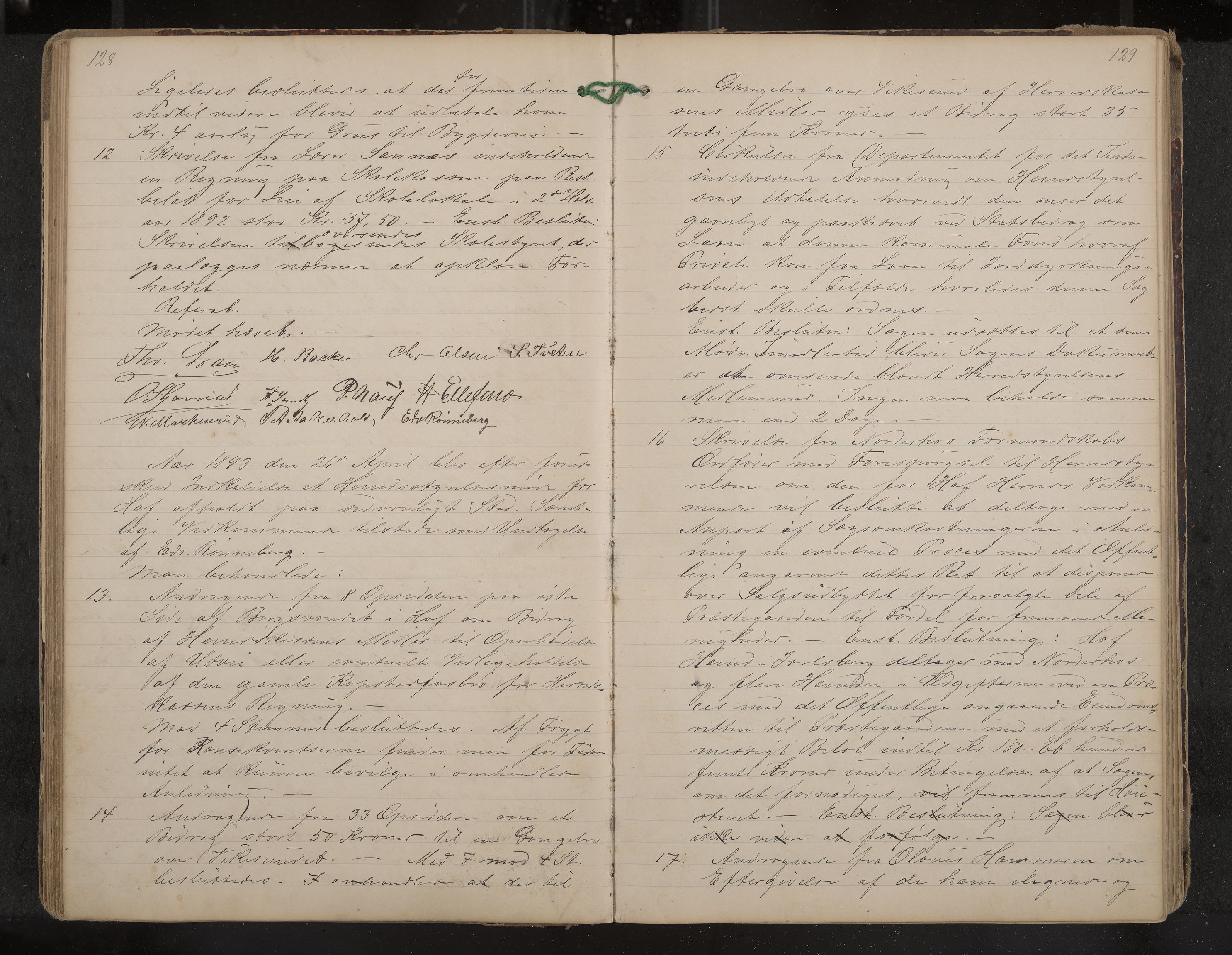 Hof formannskap og sentraladministrasjon, IKAK/0714021-1/A/Aa/L0004: Møtebok med register, 1888-1900, s. 128-129