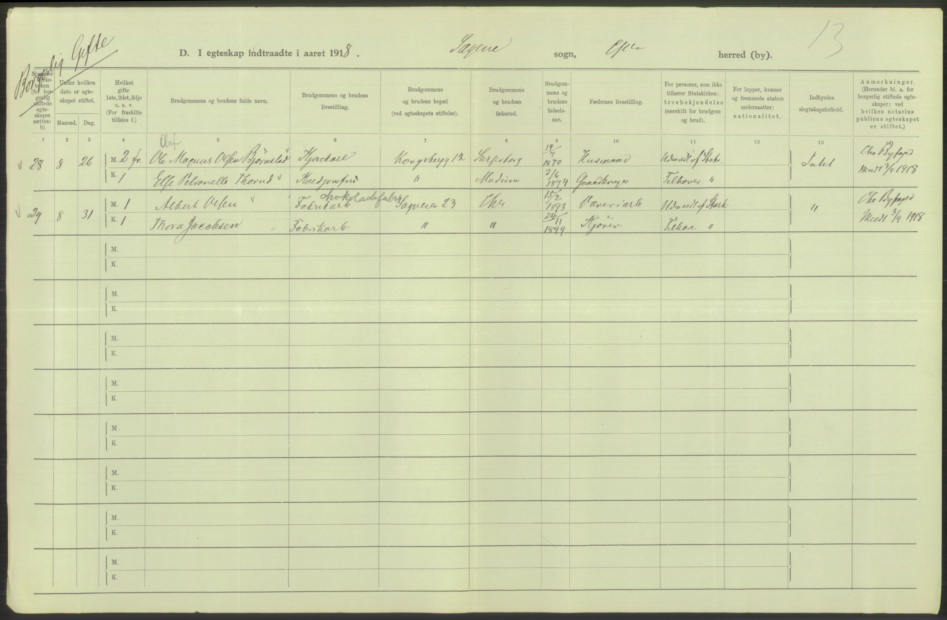 Statistisk sentralbyrå, Sosiodemografiske emner, Befolkning, AV/RA-S-2228/D/Df/Dfb/Dfbh/L0009: Kristiania: Gifte, 1918, s. 422