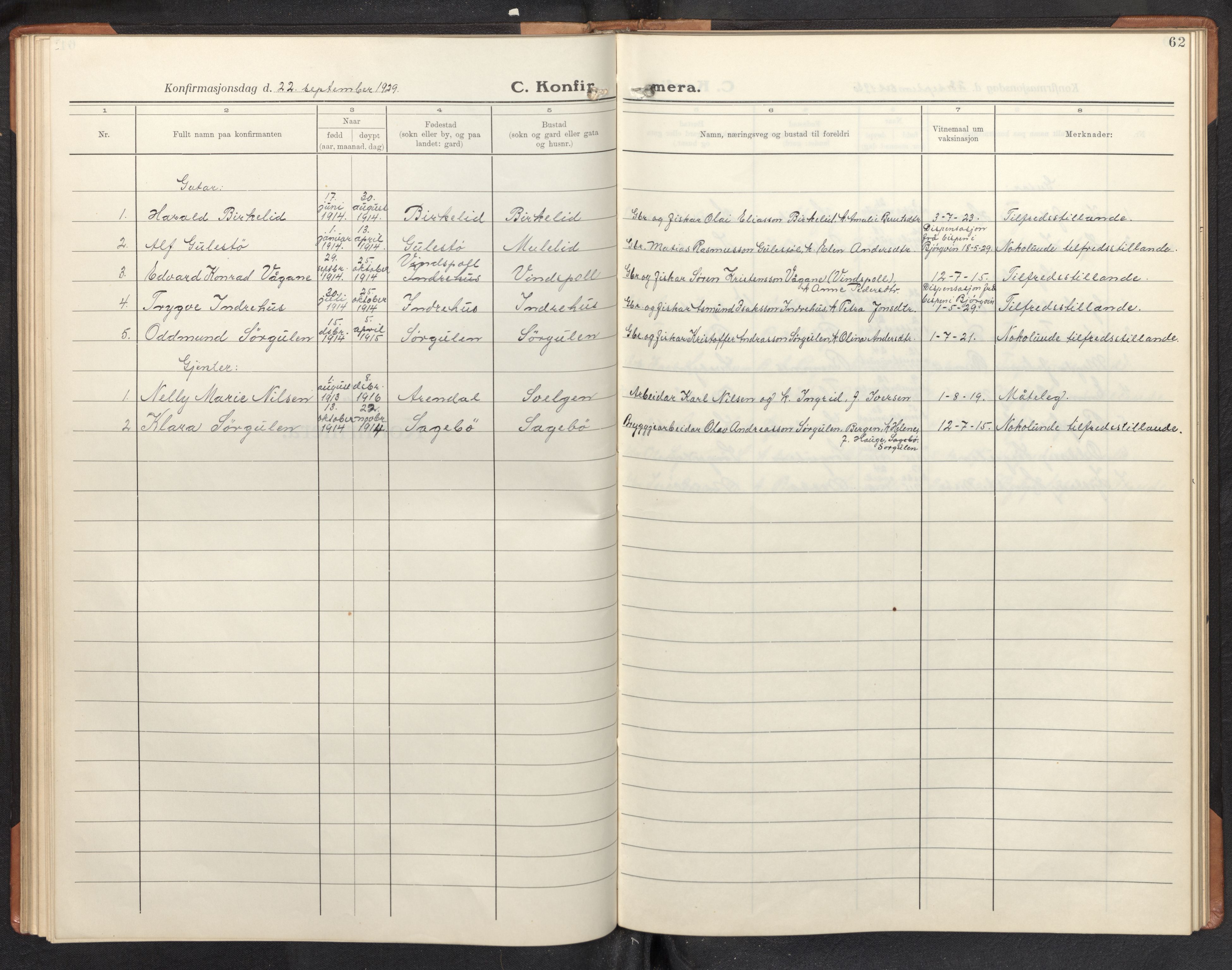 Davik sokneprestembete, AV/SAB-A-79701/H/Hab/Habb/L0002: Klokkerbok nr. B 2, 1929-1951, s. 61b-62a