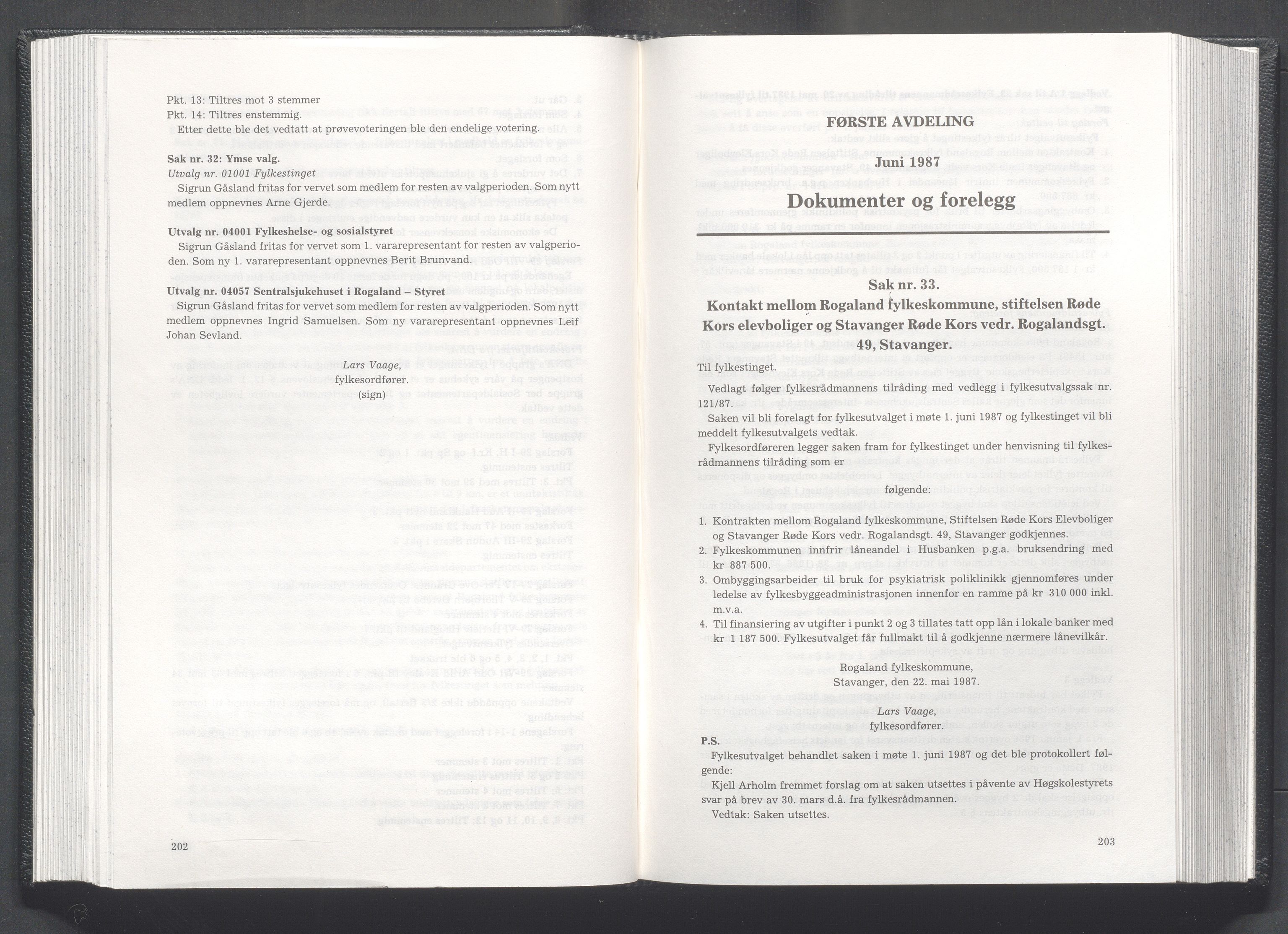 Rogaland fylkeskommune - Fylkesrådmannen , IKAR/A-900/A/Aa/Aaa/L0107: Møtebok , 1987, s. 202-203