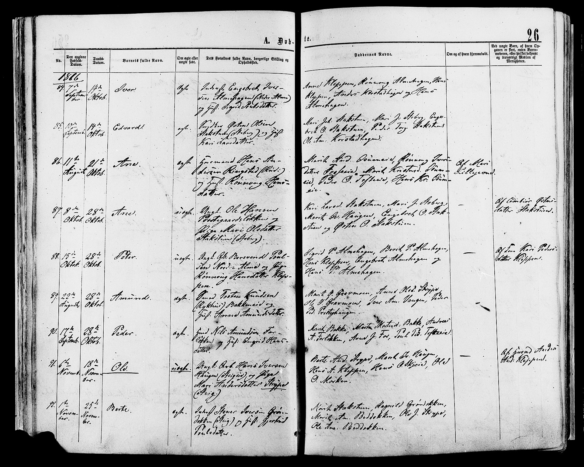 Sør-Fron prestekontor, AV/SAH-PREST-010/H/Ha/Haa/L0002: Ministerialbok nr. 2, 1864-1880, s. 26