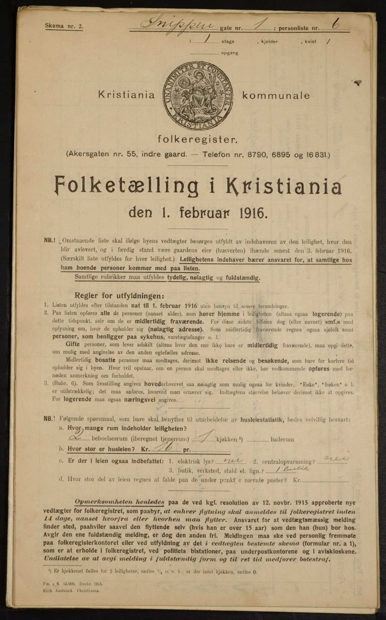 OBA, Kommunal folketelling 1.2.1916 for Kristiania, 1916, s. 100444