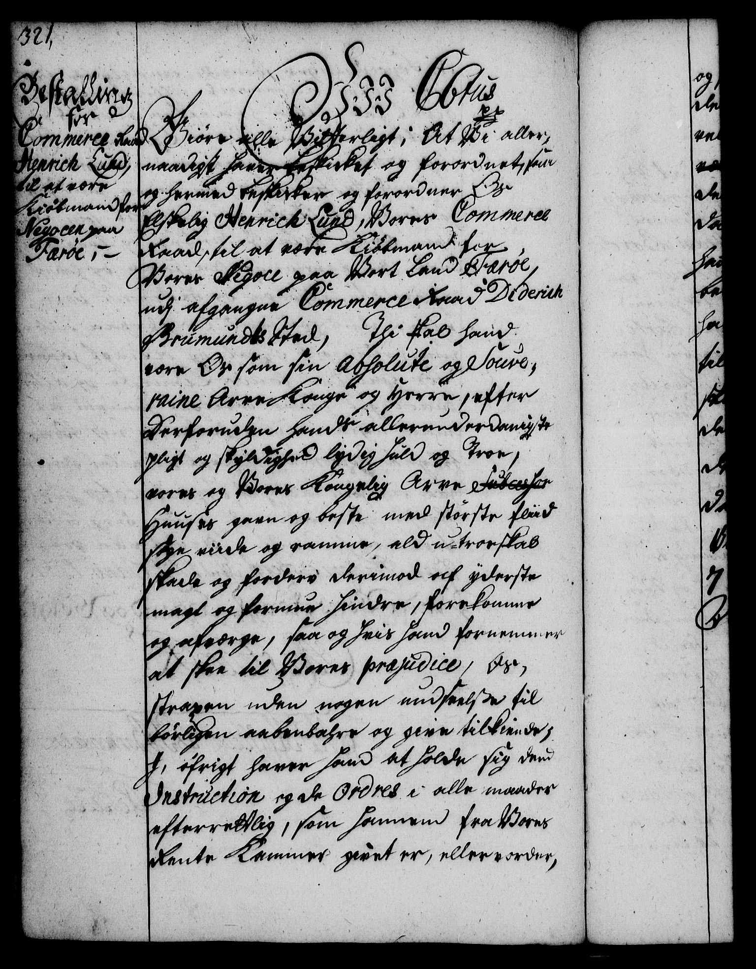 Rentekammeret, Kammerkanselliet, RA/EA-3111/G/Gg/Gge/L0002: Norsk bestallingsprotokoll med register (merket RK 53.26), 1730-1744, s. 321