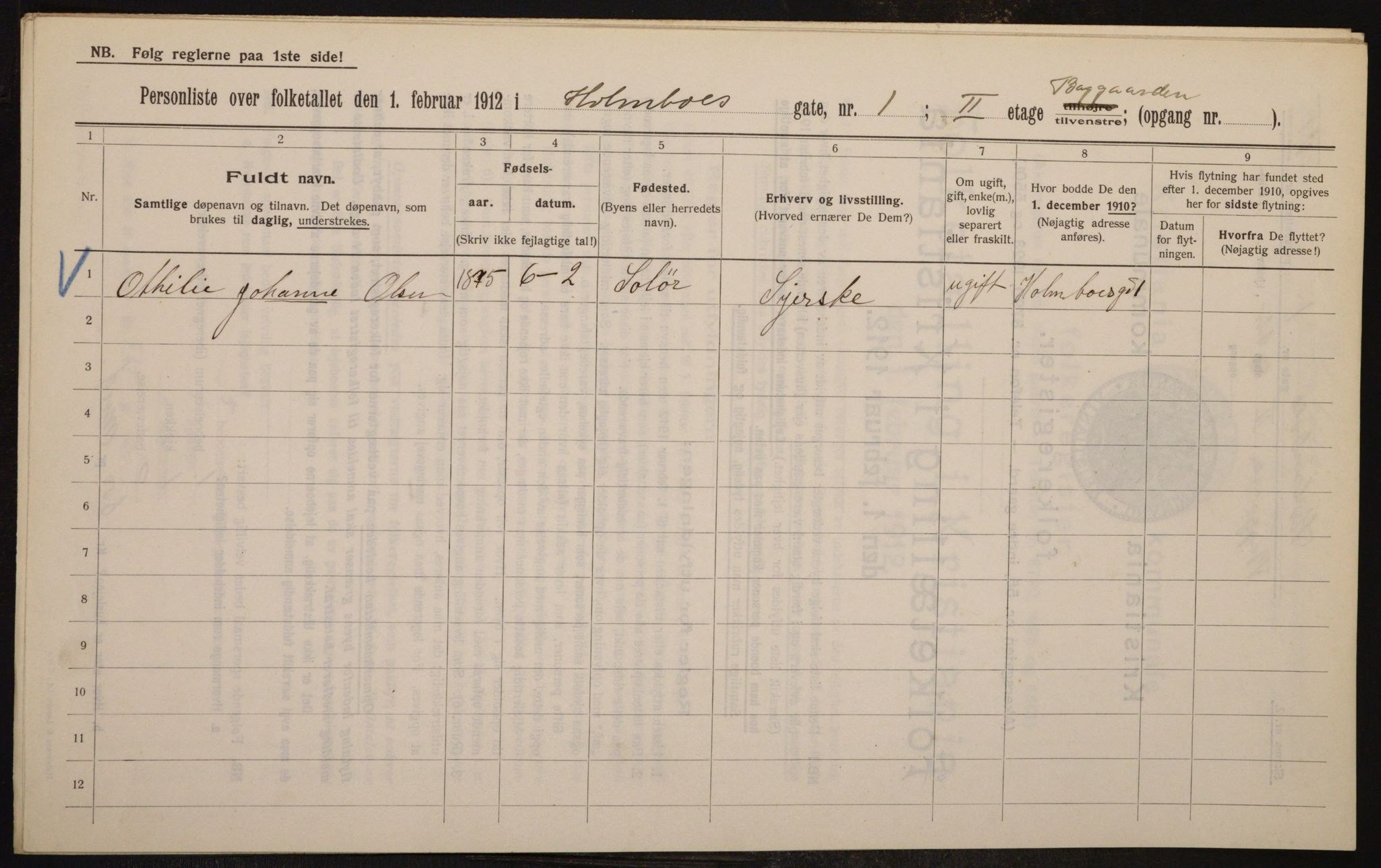 OBA, Kommunal folketelling 1.2.1912 for Kristiania, 1912, s. 41161